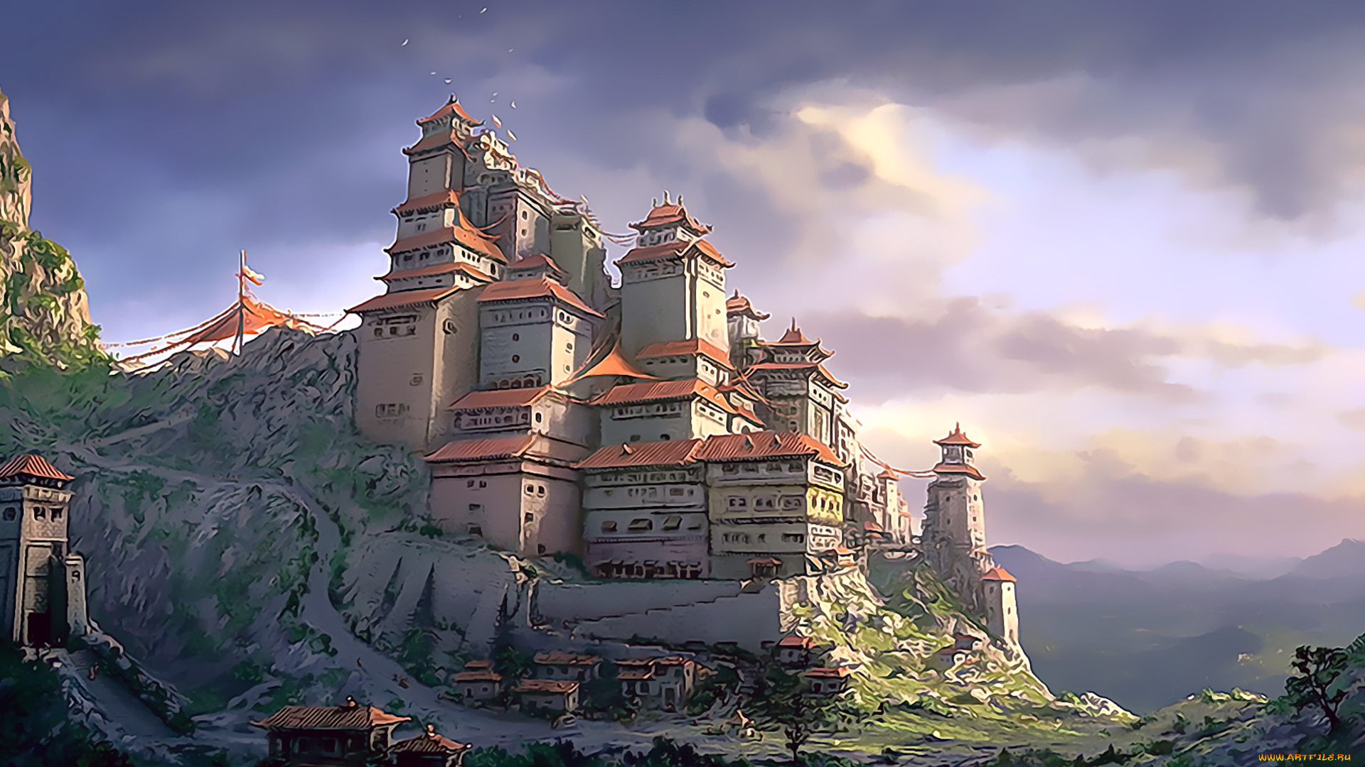 календари, фэнтези, 2020, здание, calendar, каменный, гора, город, дом