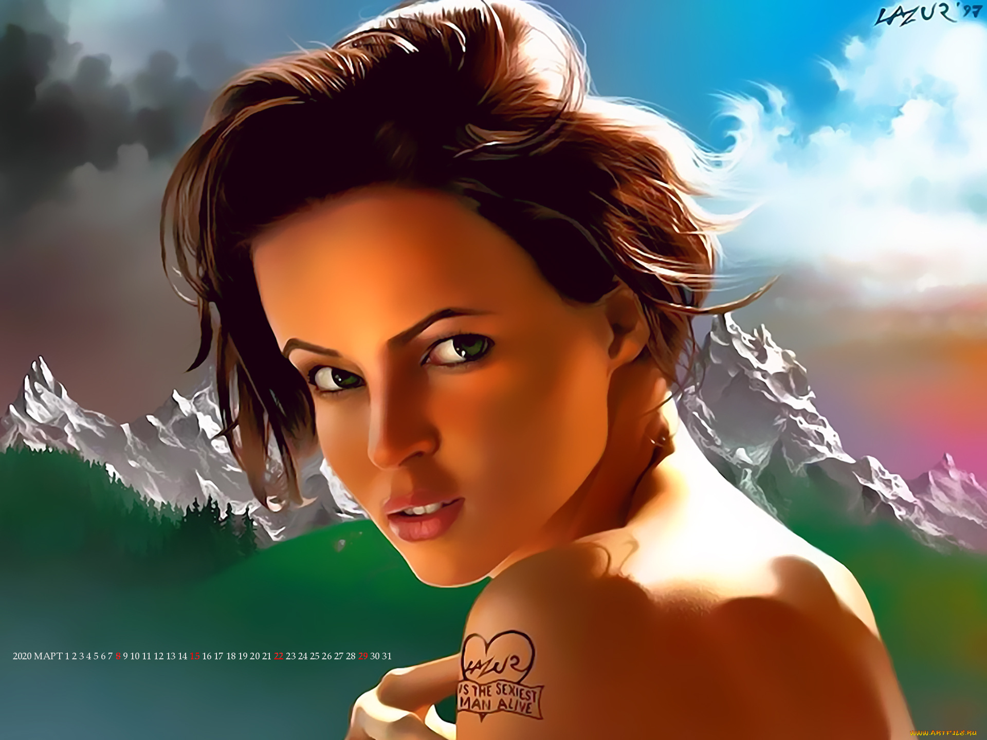 календари, рисованные, , векторная, графика, девушка, взгляд, лицо, тату, скала, calendar, 2020