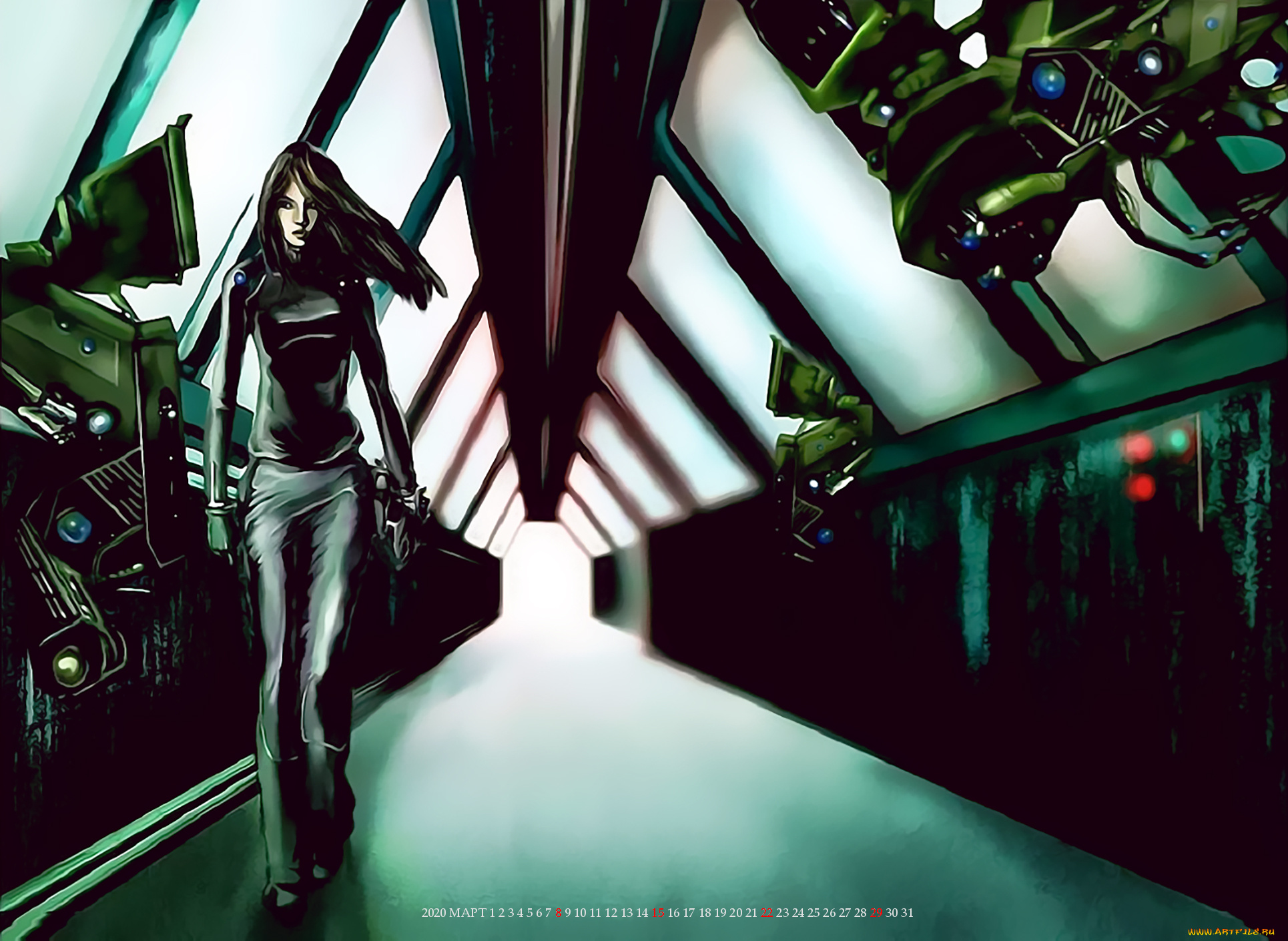календари, фэнтези, девушка, механизм, помещение, аппаратура, calendar, 2020
