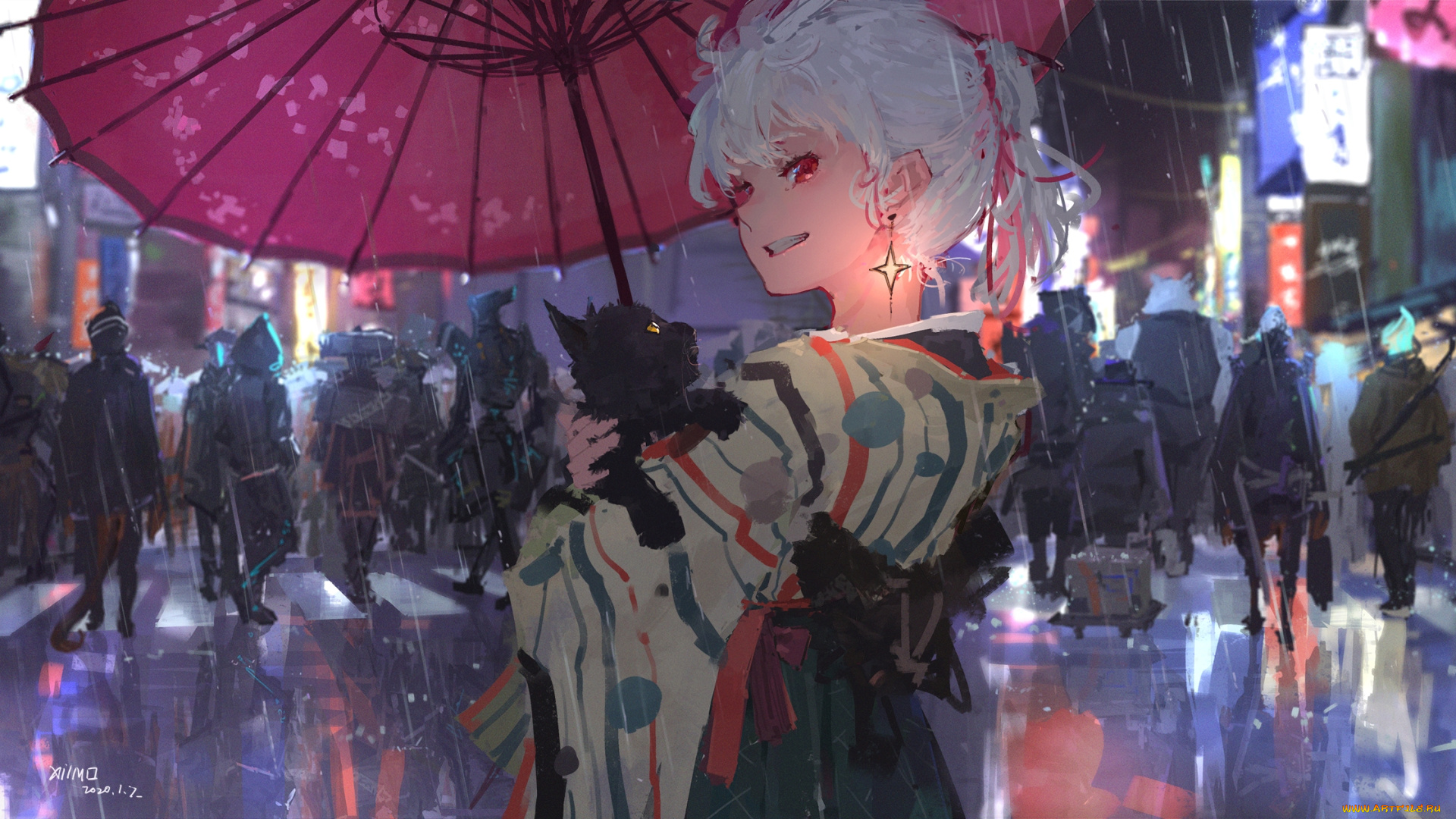 аниме, животные, , существа, девушка