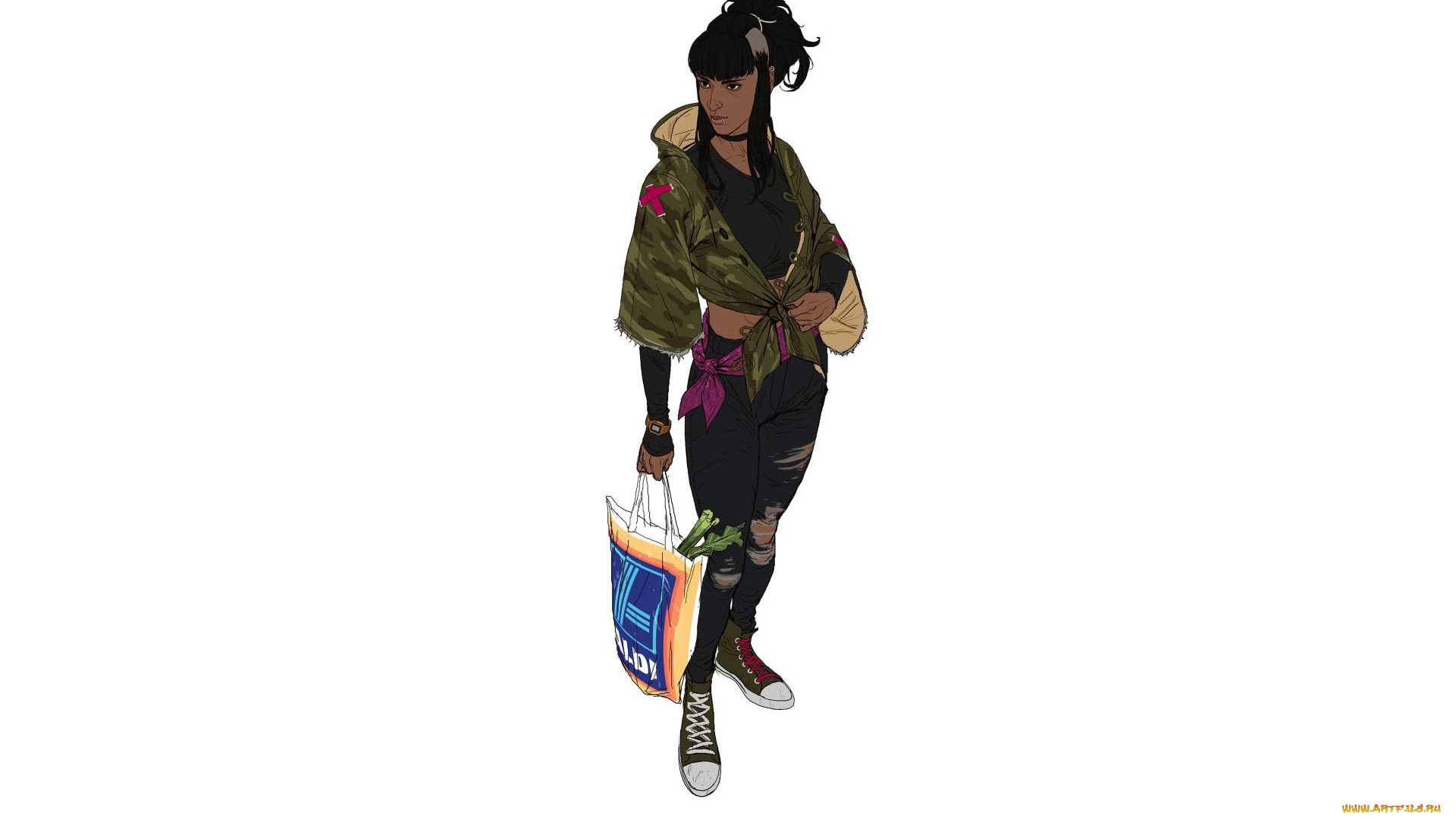 рисованное, люди, девушка, куртка, сумка
