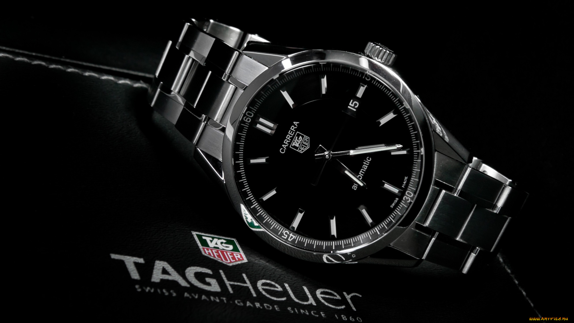 бренды, tag, heuer, часы, роскошные, tag, heuer, швейцария, циферблат, нержавеющая, сталь, наручные, простой, фон, черный, мужские, браслет