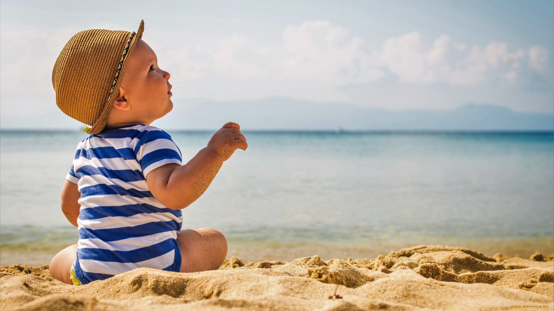 разное, дети, ребенок, шляпа, песок, море