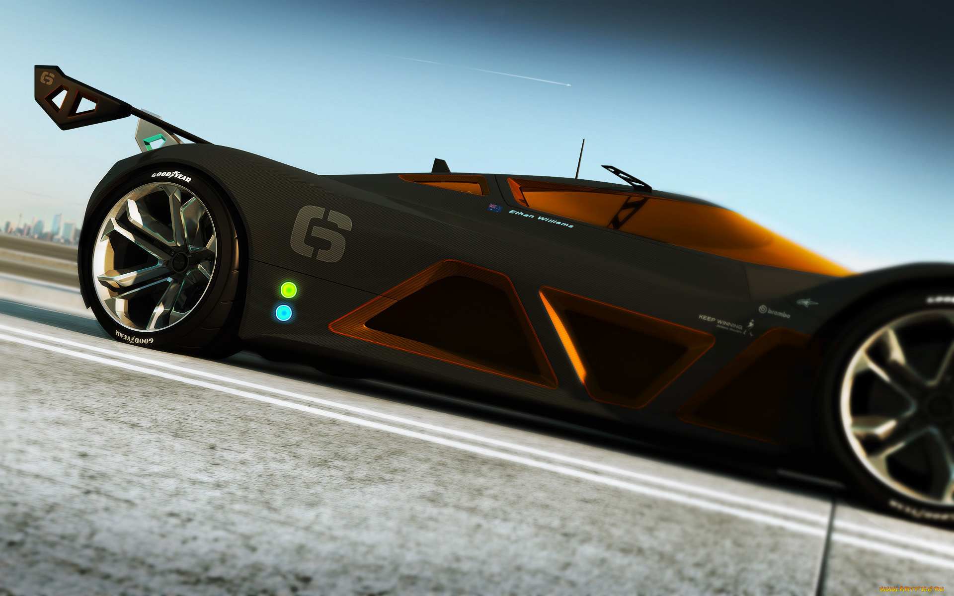 автомобили, 3д, оранжевый, спорткар, ракурс