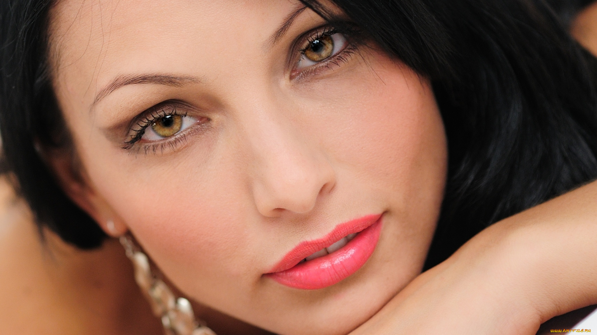 девушки, -, лица, , портреты, розовая, помада, взгляд