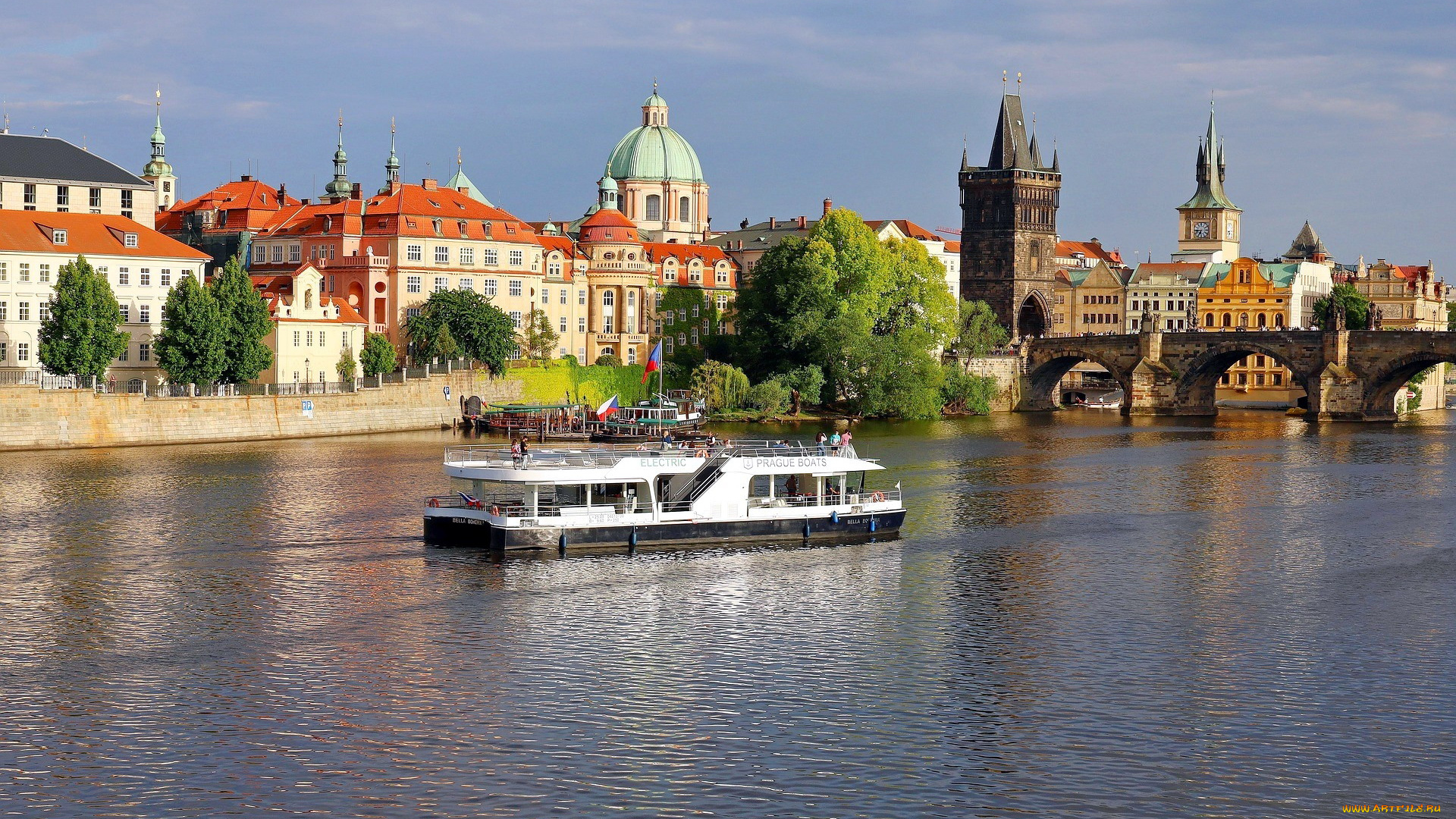 города, прага, , чехия, река, влтава, мост