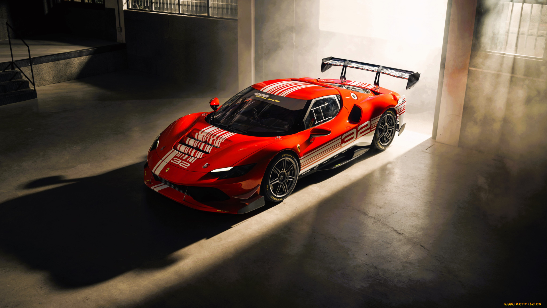 автомобили, ferrari, красный, свет, помещение