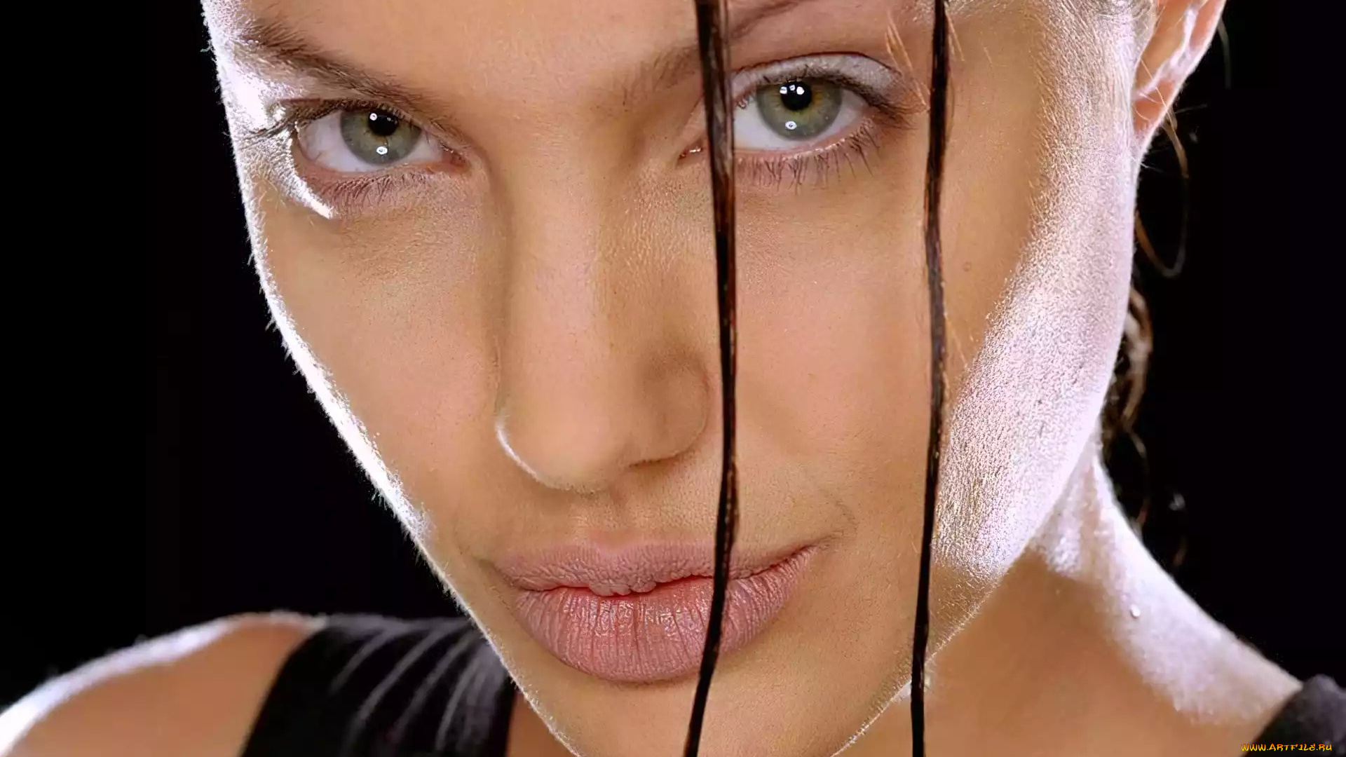 девушки, angelina, jolie, лицо, пряди, майка