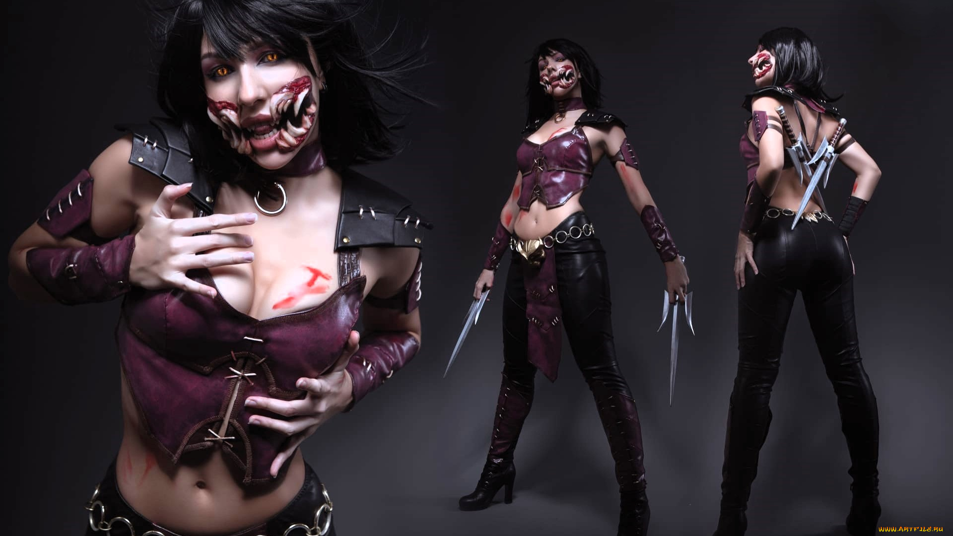 девушки, ladybell, образ, косплей, клыки, наряд, оружие, кровь