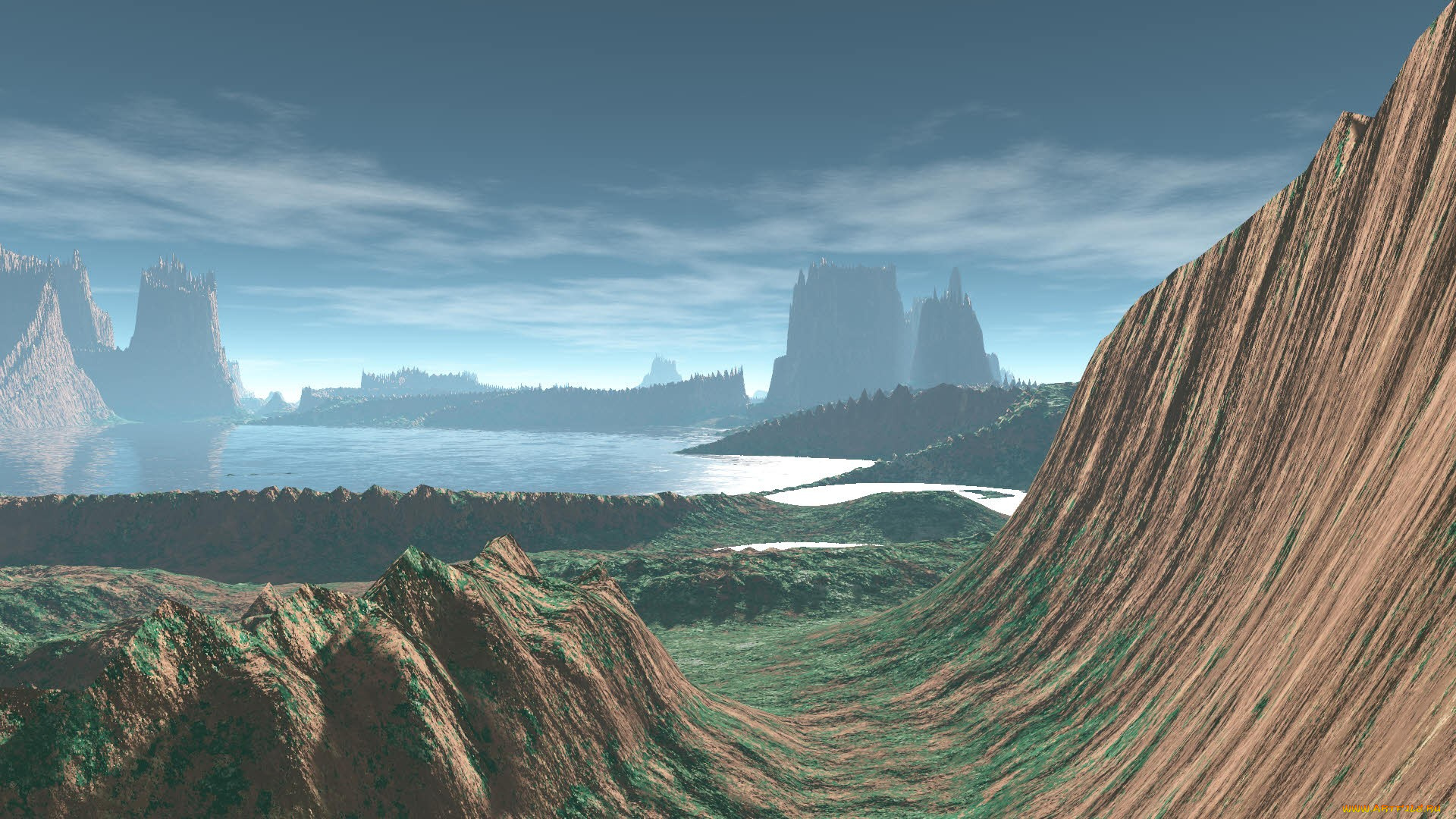 3д, графика, nature, landscape, природа, горы, озеро