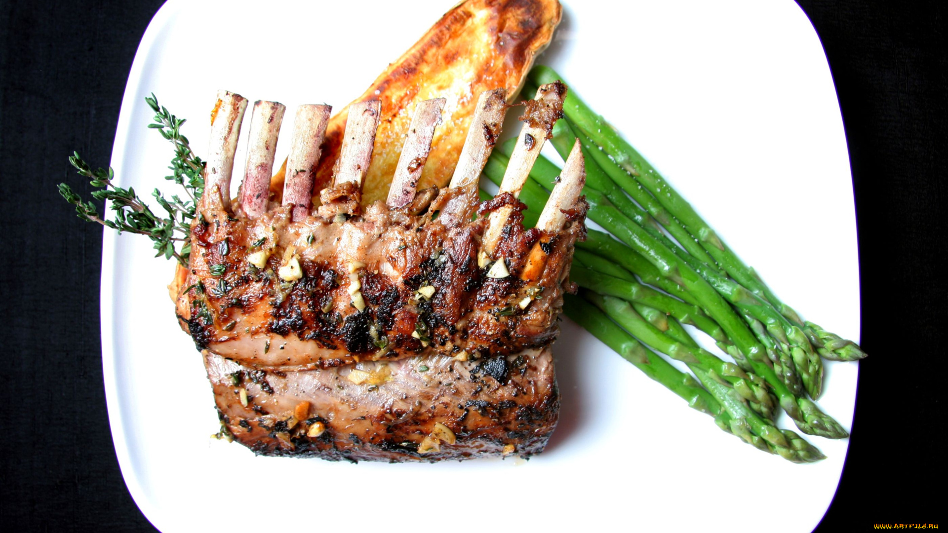 еда, мясные, блюда, спаржа, ребрышки
