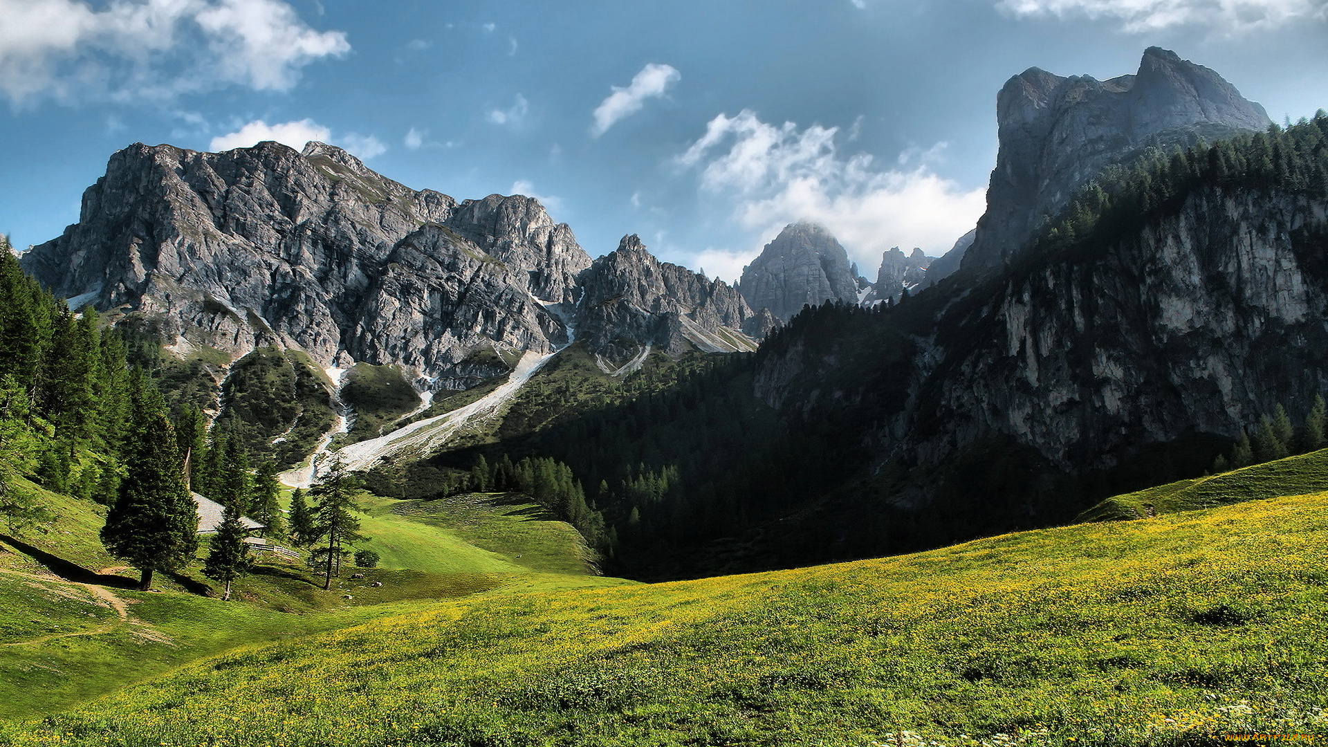 природа, горы, долина, дом