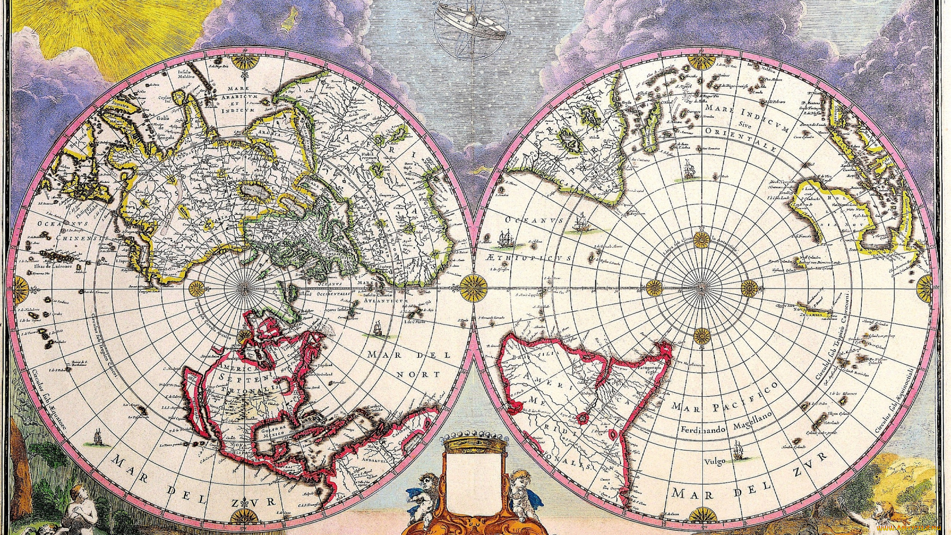 разное, глобусы, карты, карта, старинный, полушария, гравюры