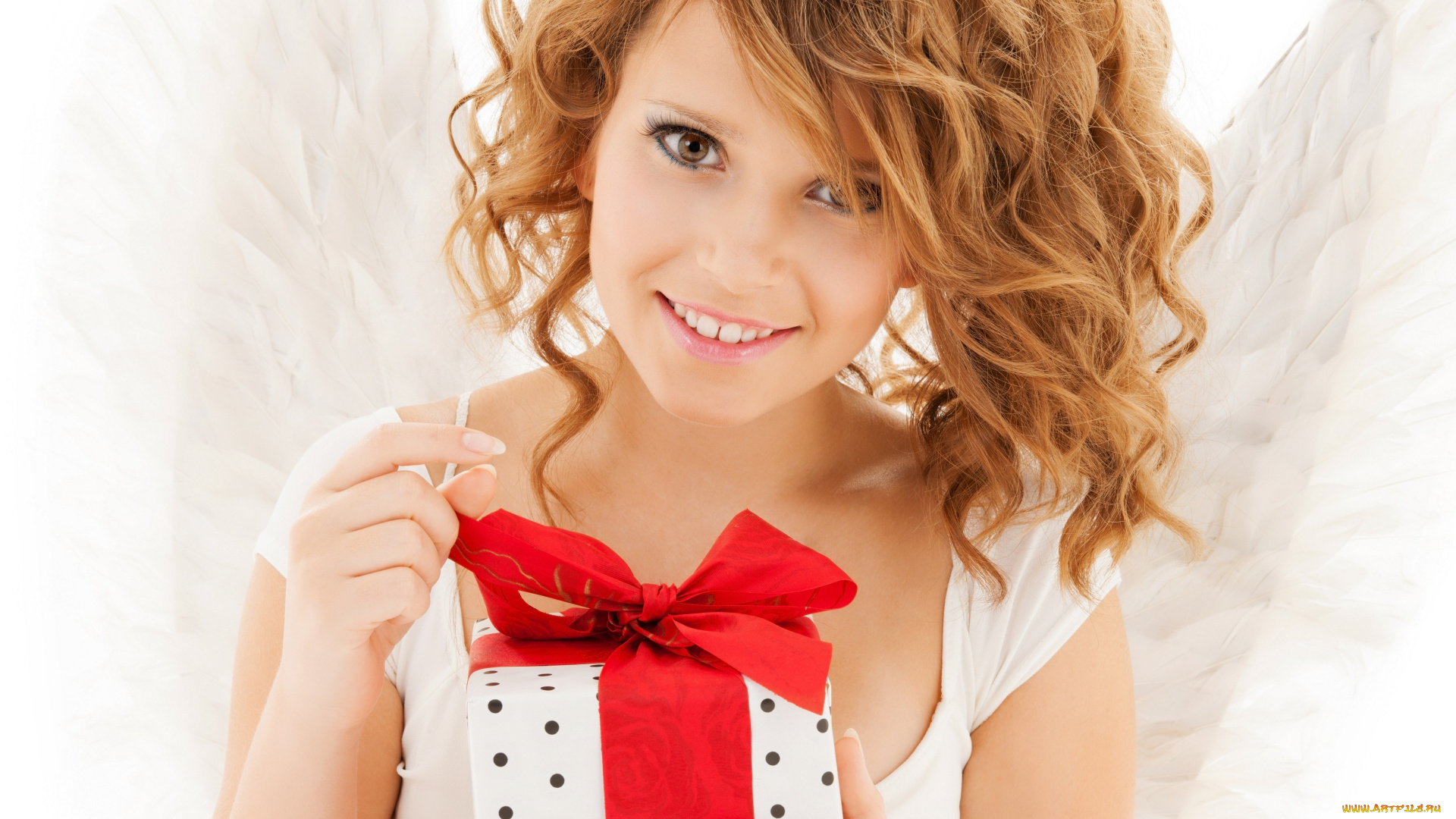девушки, -unsort, , рыжеволосые, и, другие, крылья, лицо, ангел, девушка, подарок, улыбка, волосы