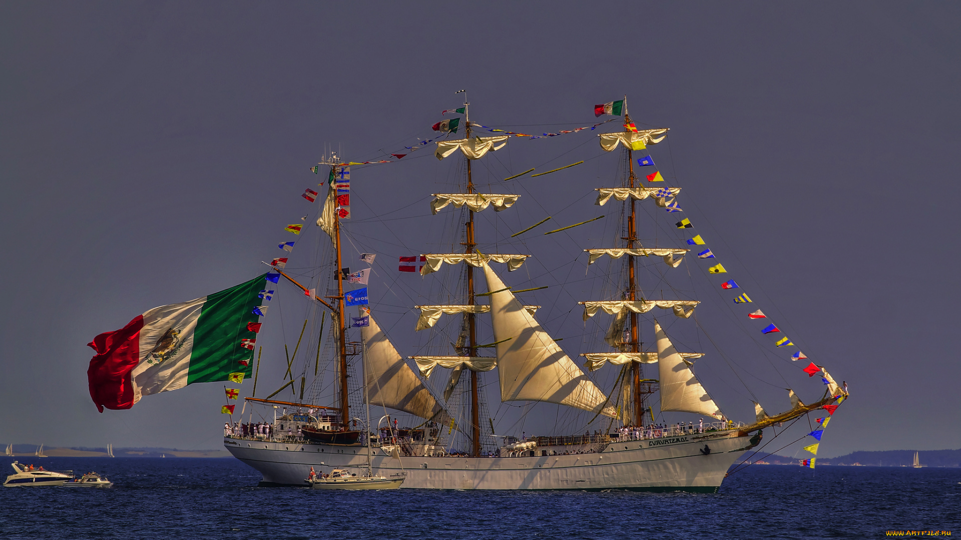 корабли, парусники, паруса, флаги, мачты, корабль, океан