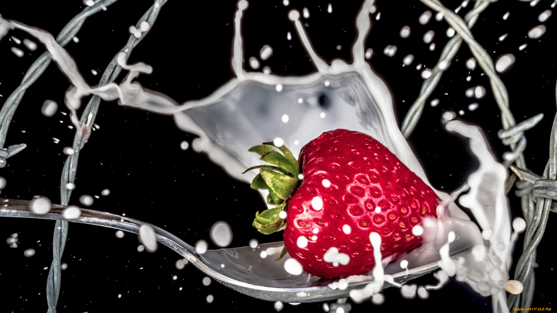 еда, клубника, , земляника, проволока, фон, капли, ложка