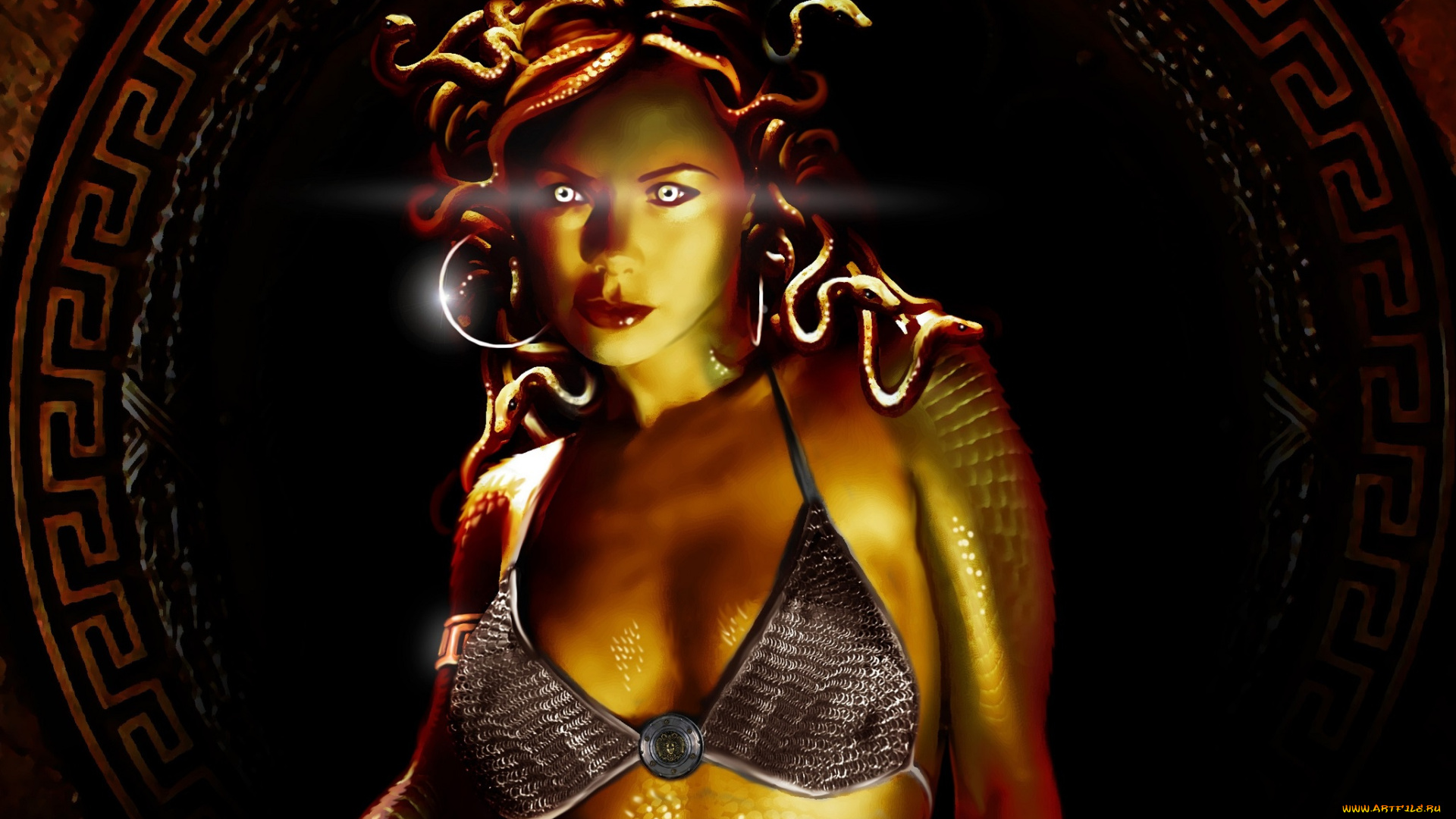 фэнтези, существа, медуза, горгона, чудовище, змеи, грудь, лицо, взгляд