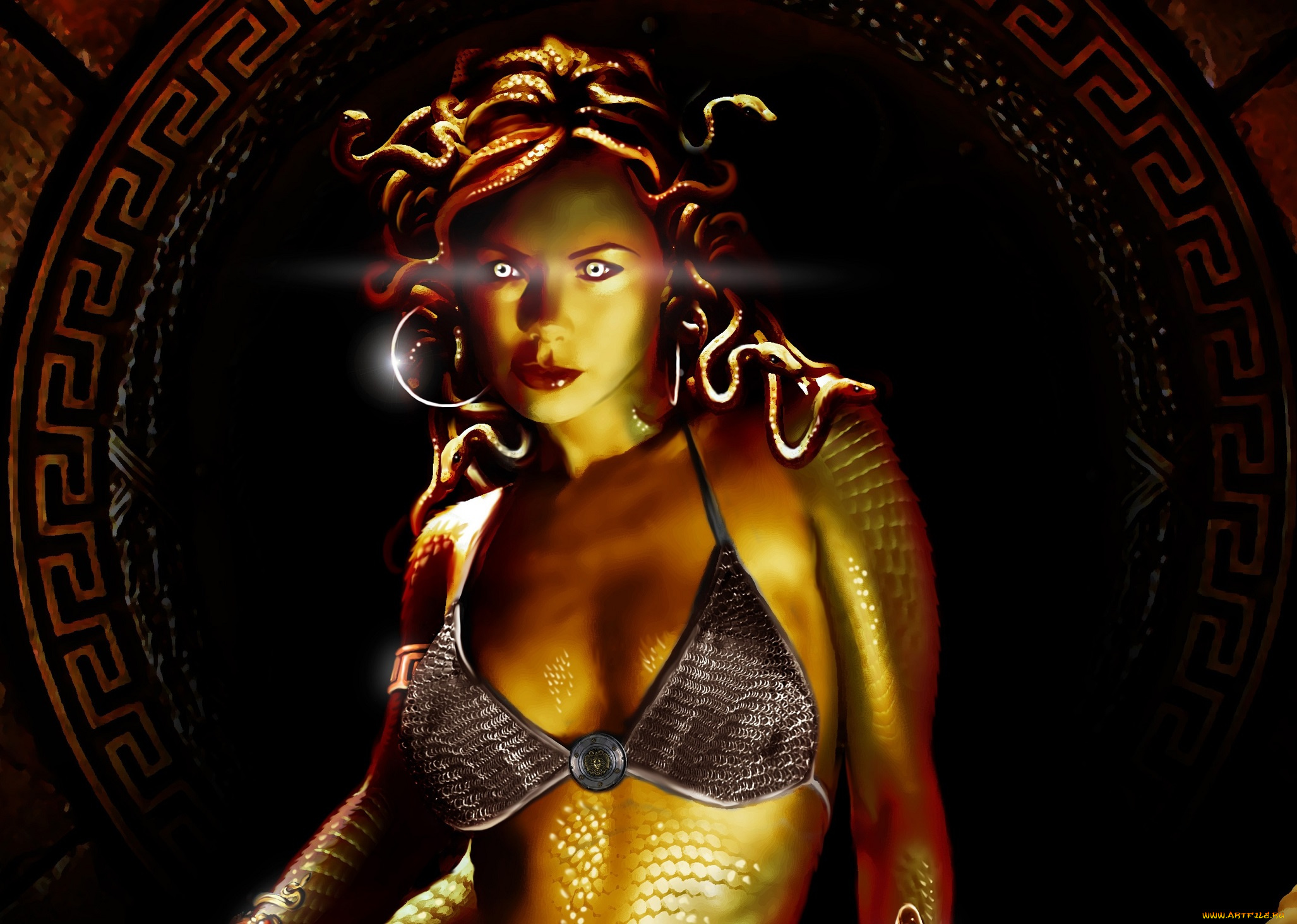 фэнтези, существа, медуза, горгона, чудовище, змеи, грудь, лицо, взгляд