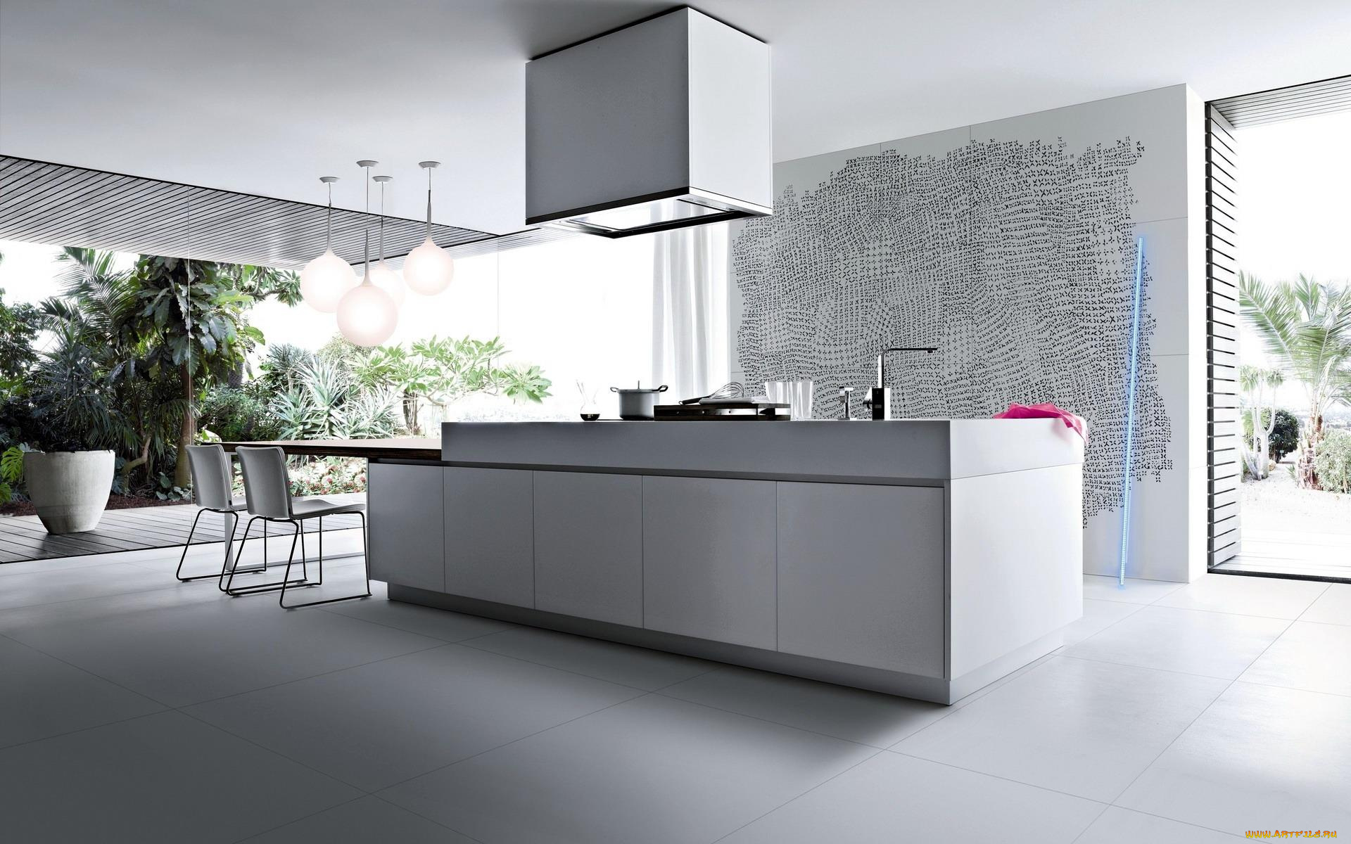 интерьер, кухня, стол, цветы, вытяжка, панно, утварь, стулья