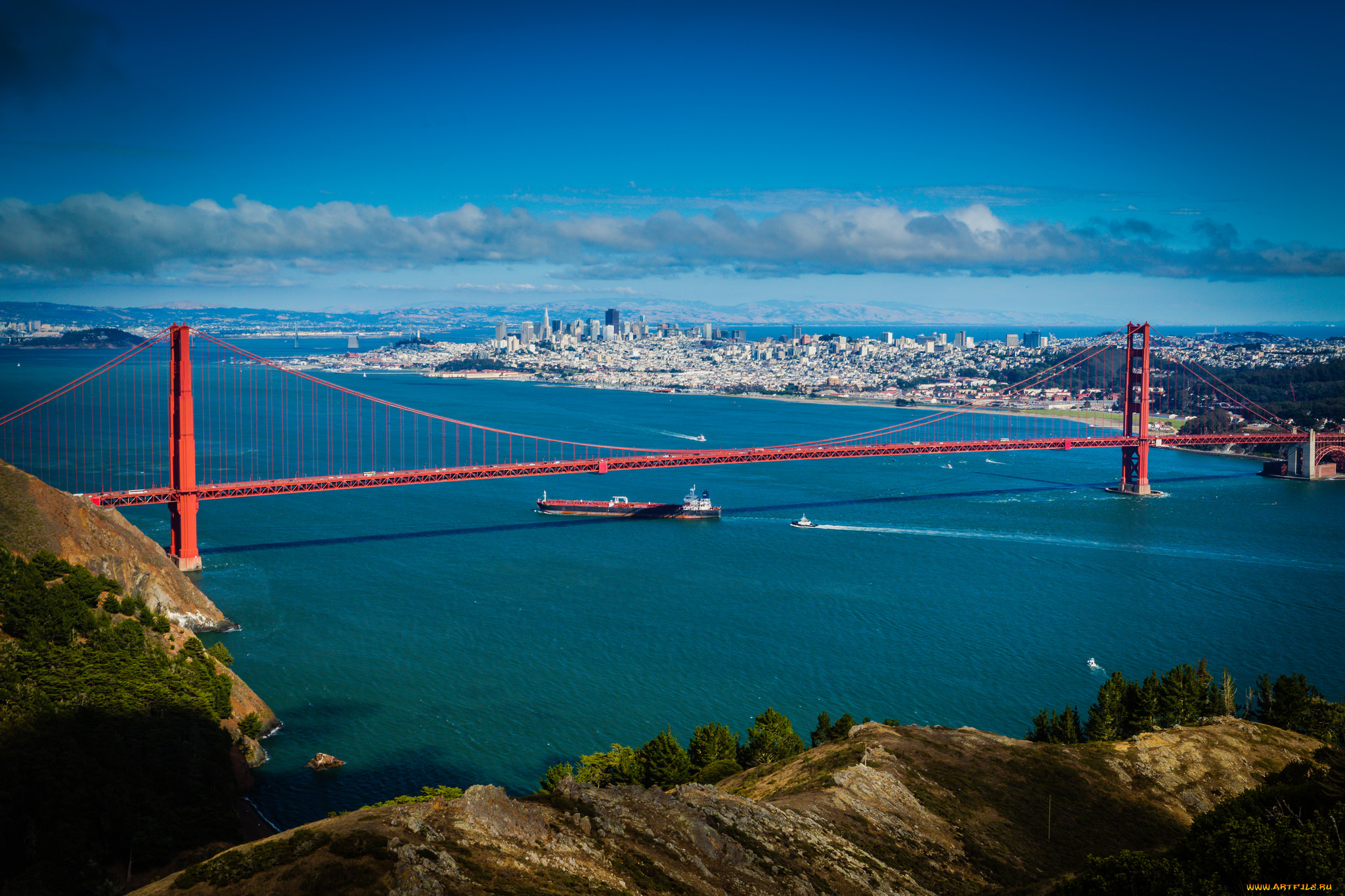 города, -, мосты, золотые, ворота, мост, сан, франциско, город, море, небо