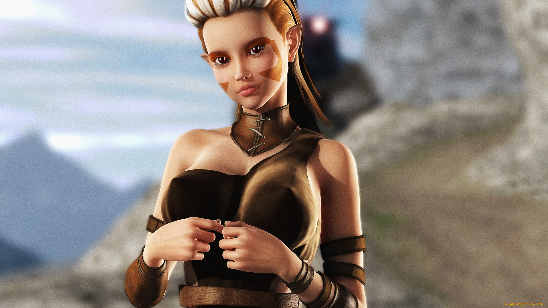 3д, графика, эльфы, , elves, эльфийка, взгляд, фон