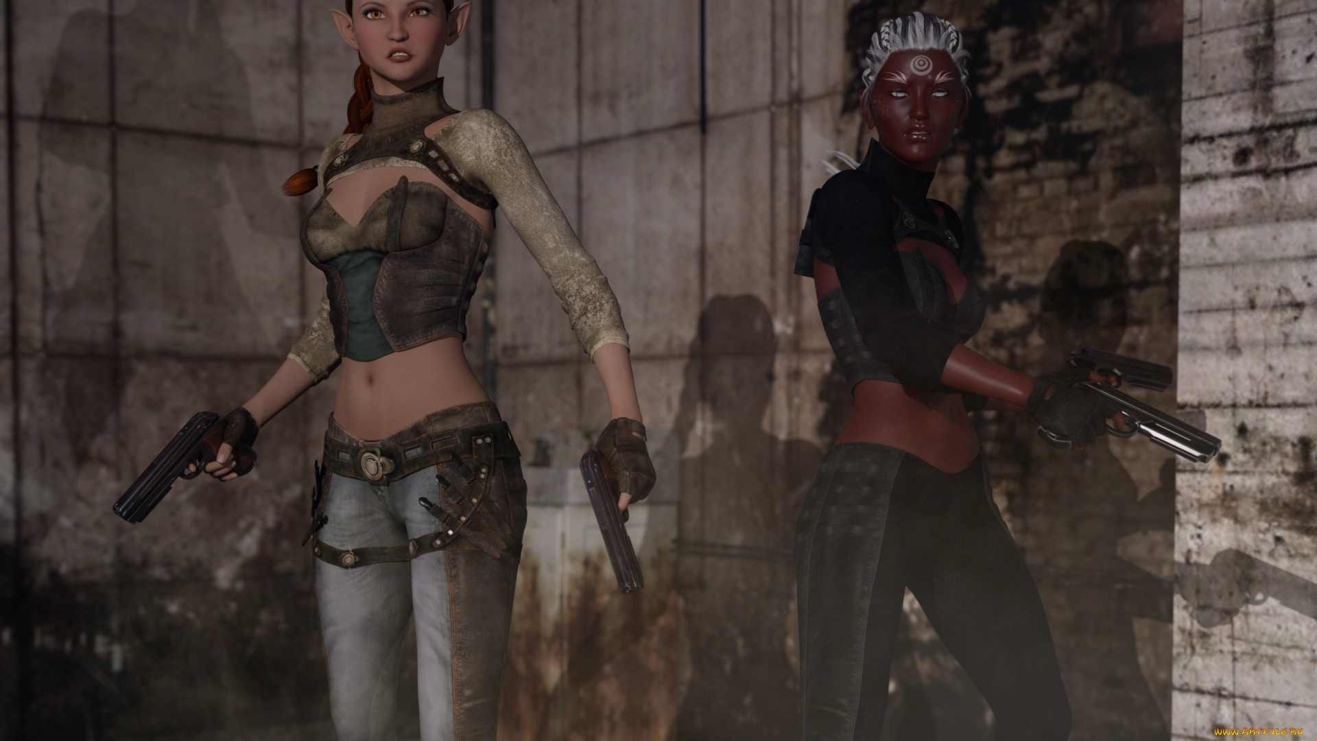 3д, графика, эльфы, , elves, оружие, взгляд, фон, эльфийки