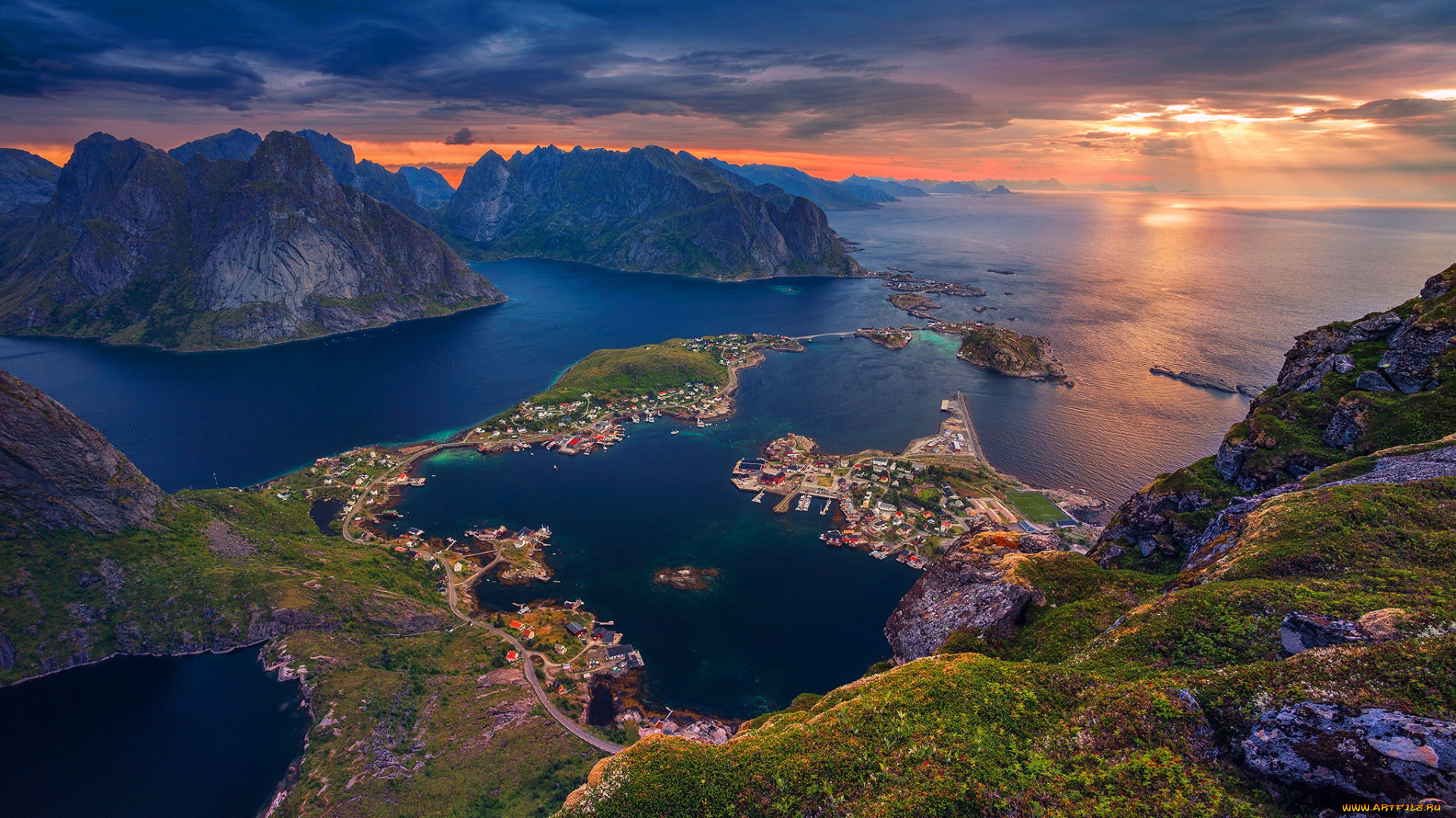 города, -, панорамы, норвегия, лофотенские, острова, море