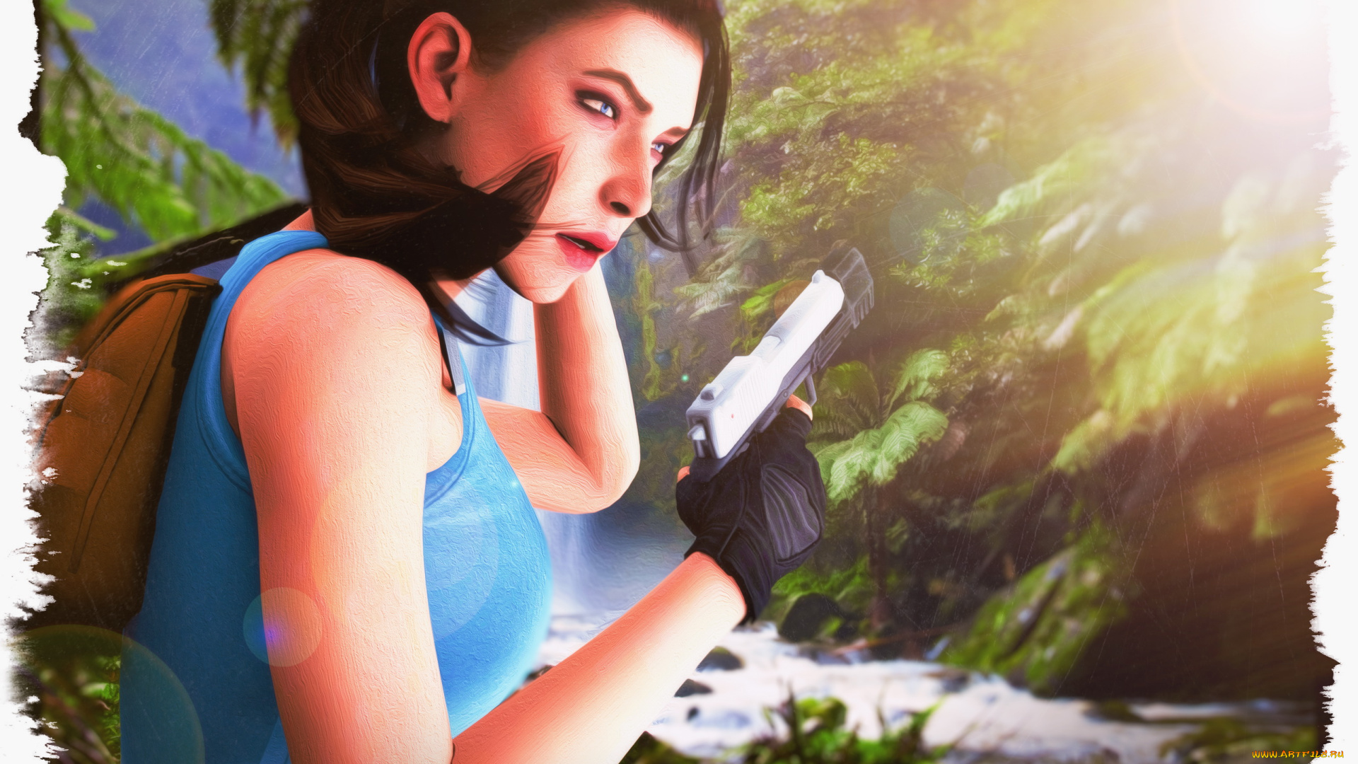 видео, игры, tomb, raider, , other, девушка, фон, взгляд, пистолет