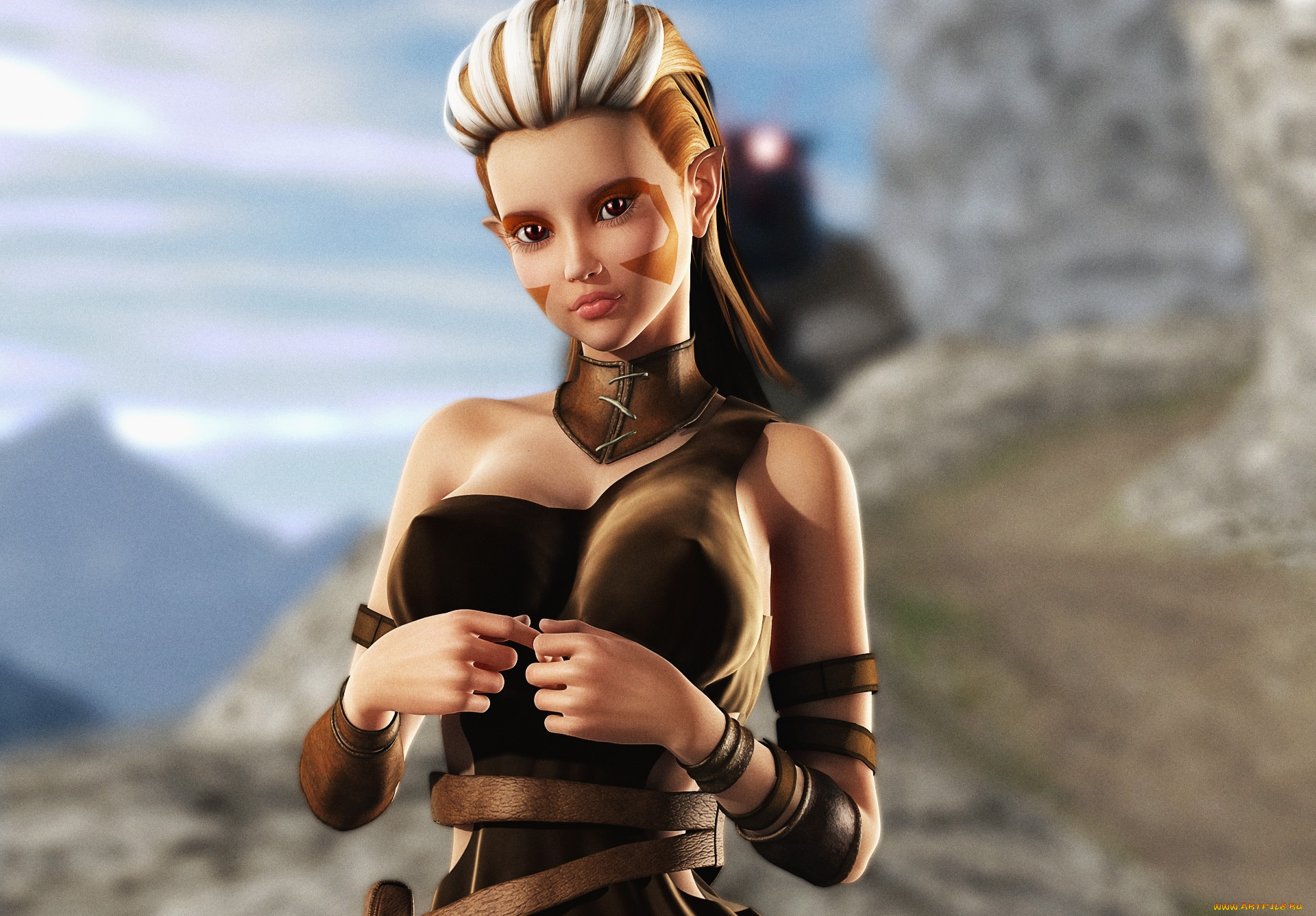 3д, графика, эльфы, , elves, эльфийка, взгляд, фон