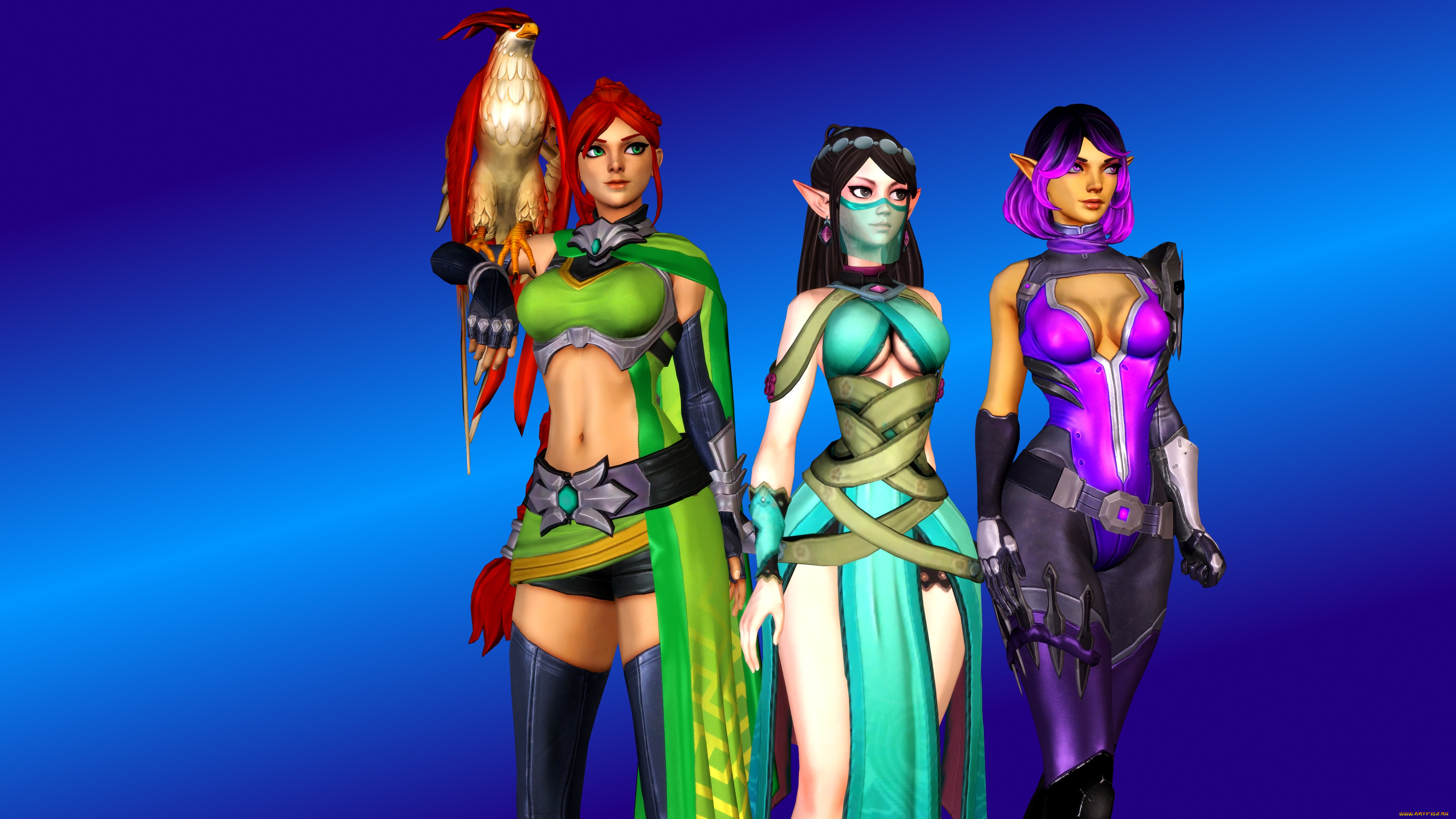 3д, графика, эльфы, , elves, взгляд, эльфийки, фон