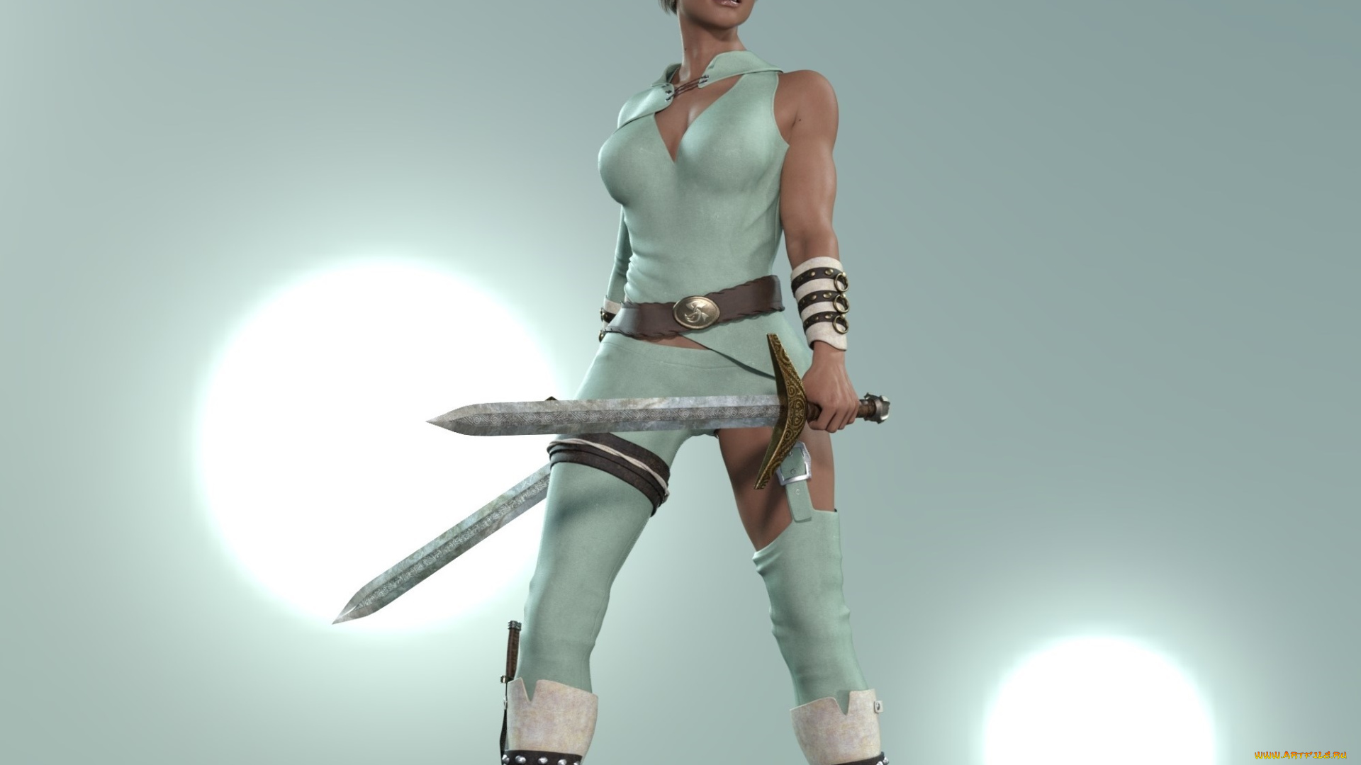 3д, графика, фантазия, , fantasy, взгляд, девушка, фон, оружие