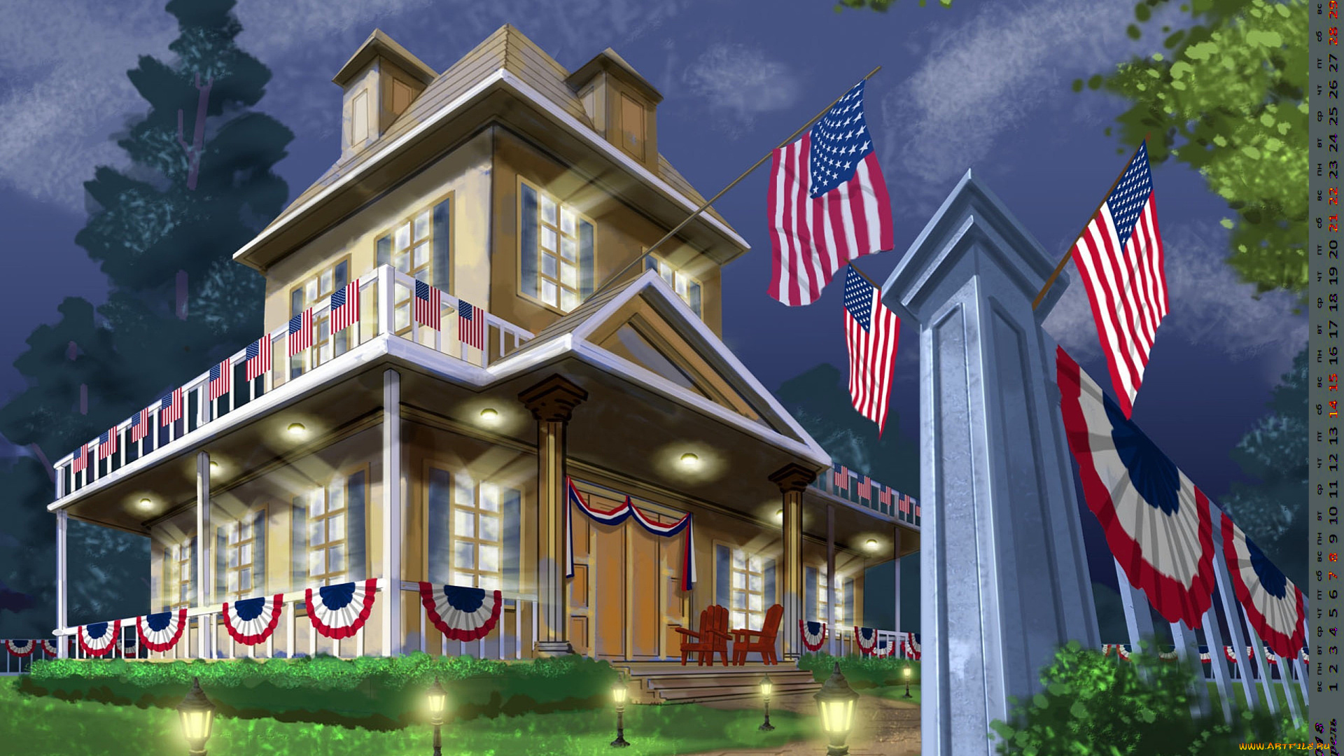 календари, рисованные, , векторная, графика, флаг, здание