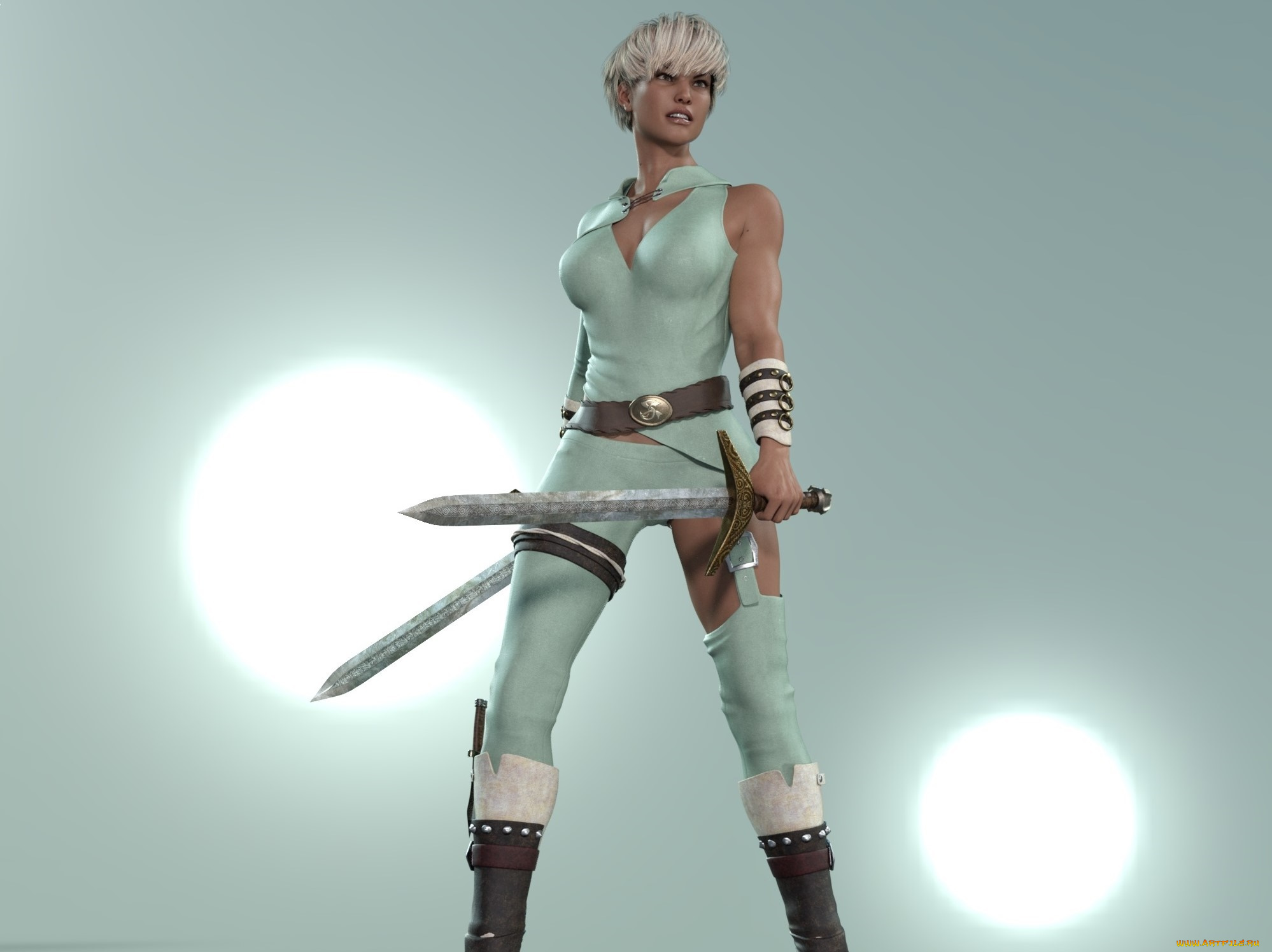 3д, графика, фантазия, , fantasy, взгляд, девушка, фон, оружие