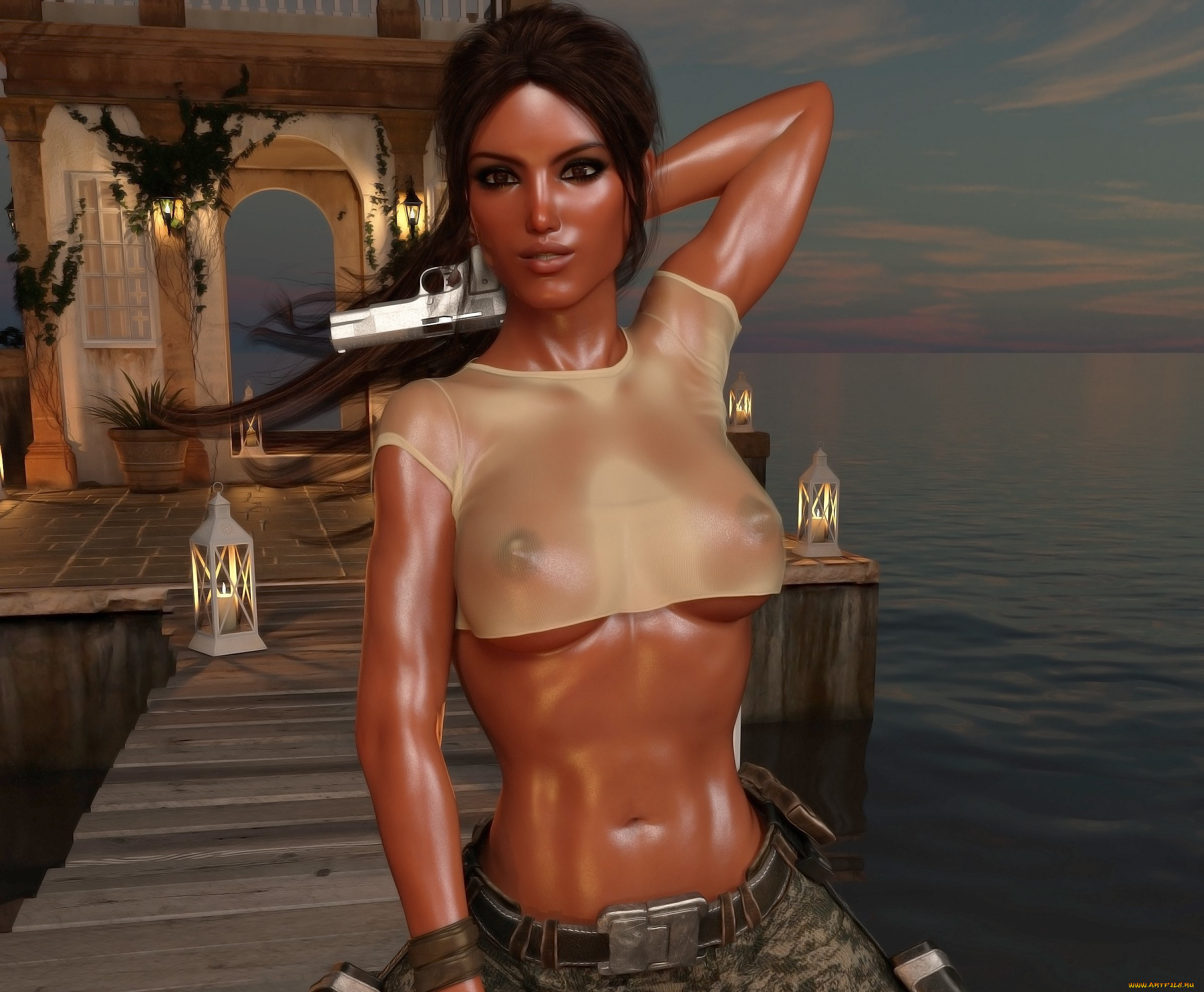 3д, графика, фантазия, , fantasy, девушка, взгляд, фон, оружие