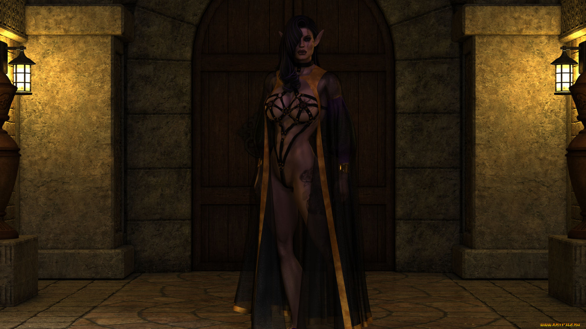 3д, графика, эльфы, , elves, взгляд, фон, эльфийка