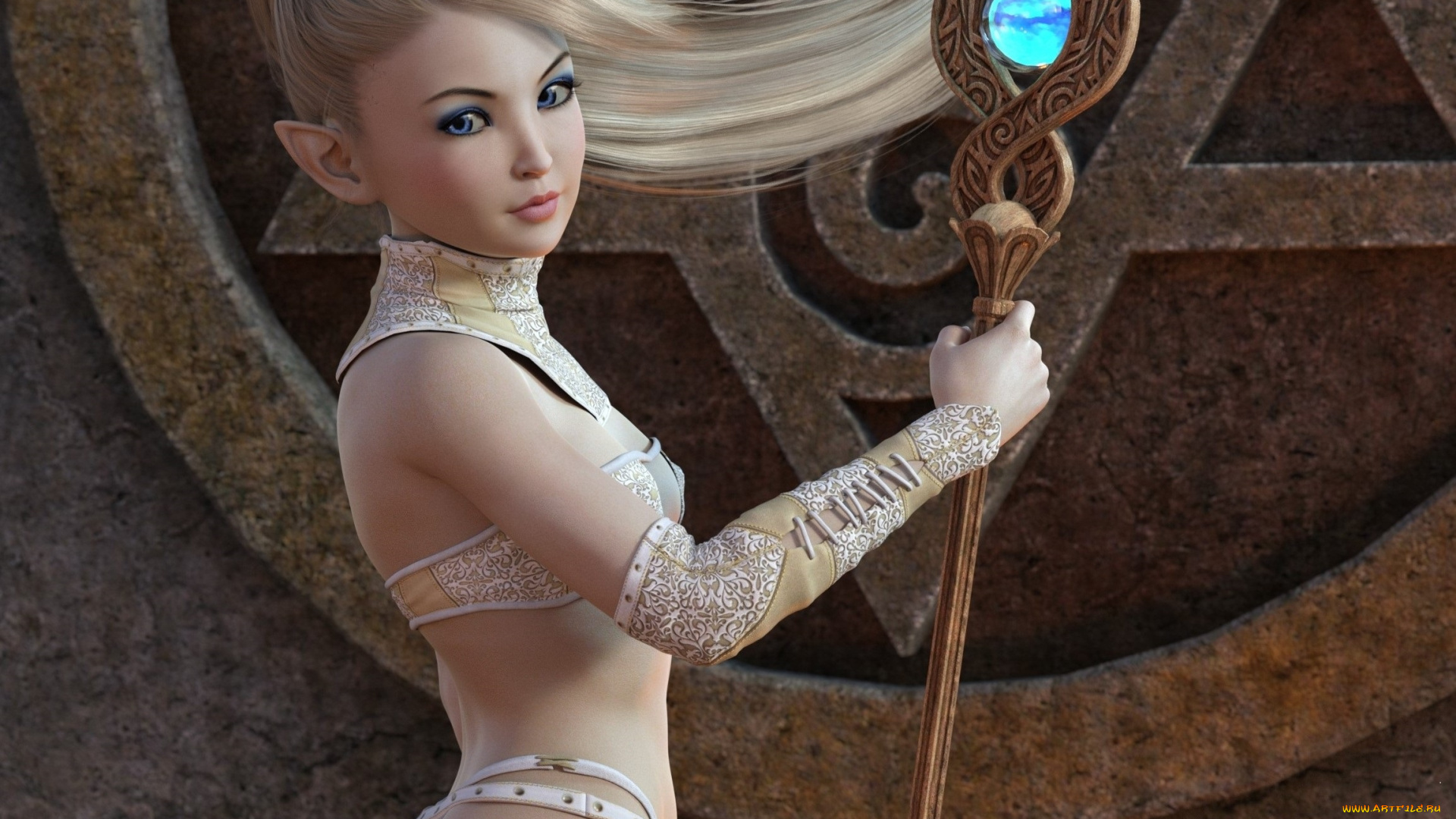 3д, графика, эльфы, , elves, взгляд, фон, эльфийка