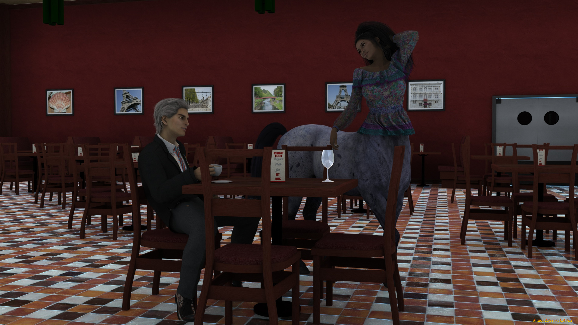 3д, графика, фантазия, , fantasy, кентавр, фон, взгляд, девушка