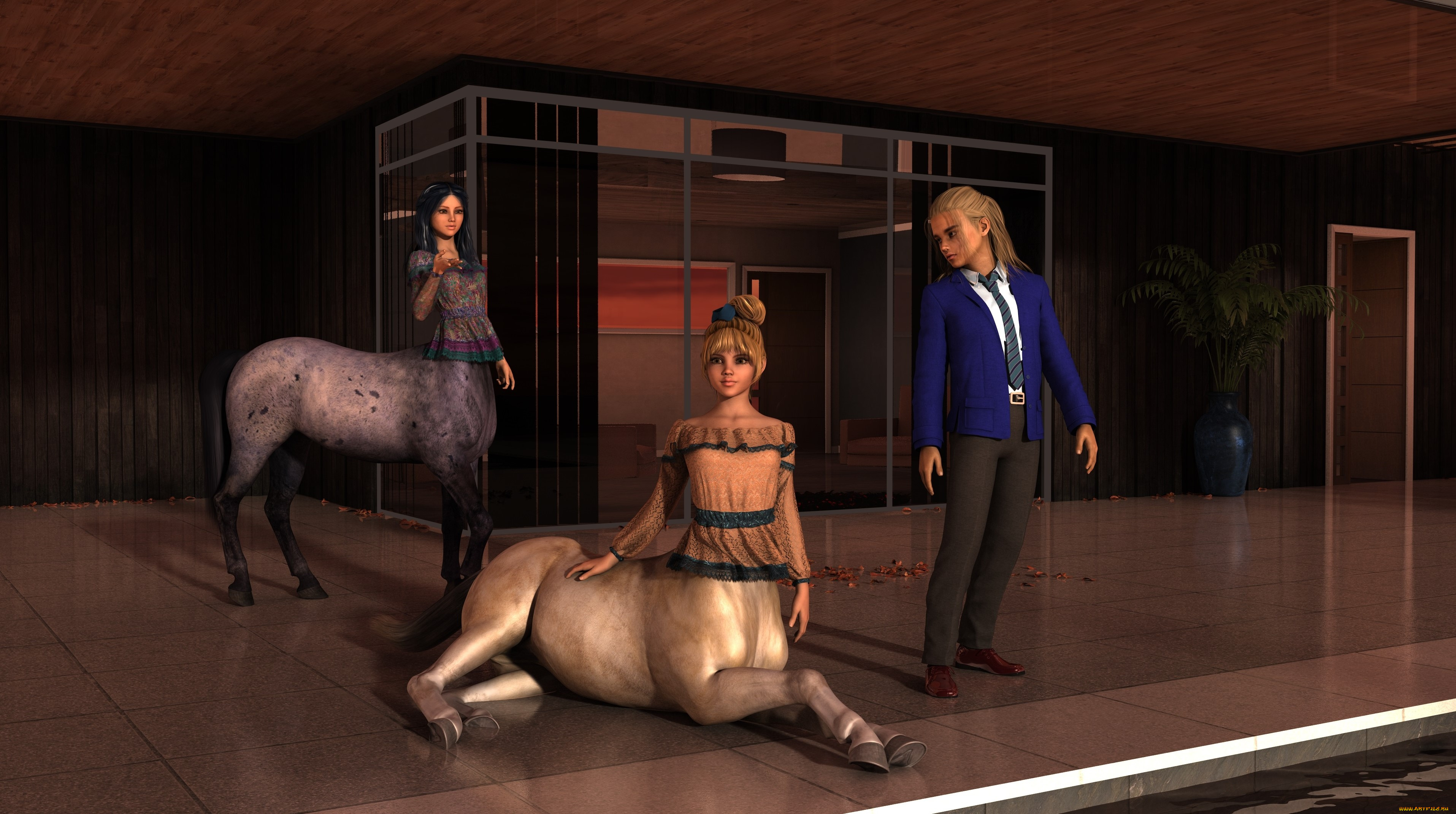 3д, графика, фантазия, , fantasy, кентавр, фон, взгляд, девушка