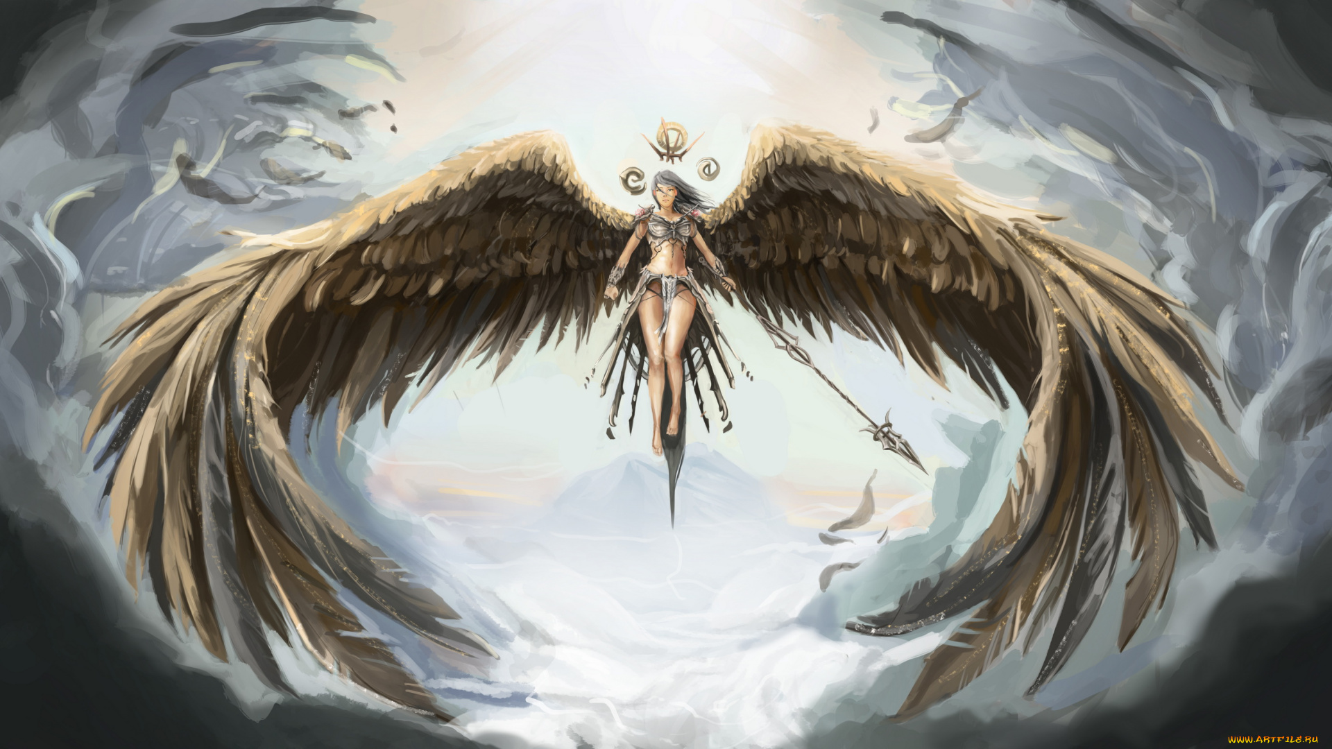 фэнтези, ангелы, девушка, фон, полет, крылья