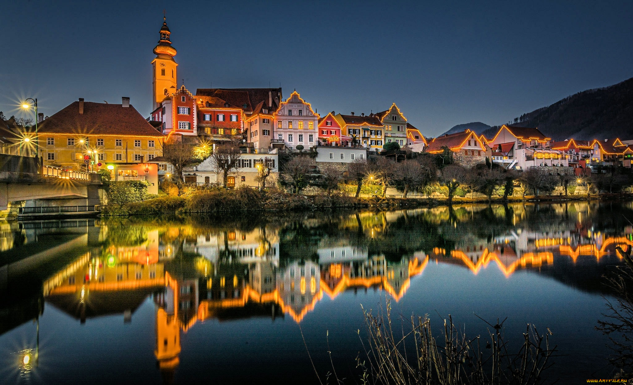 frohnleiten, austria, города, -, огни, ночного, города