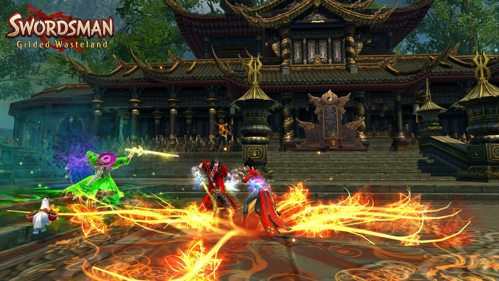 видео, игры, swordsman, бой, магия, площадь, здание