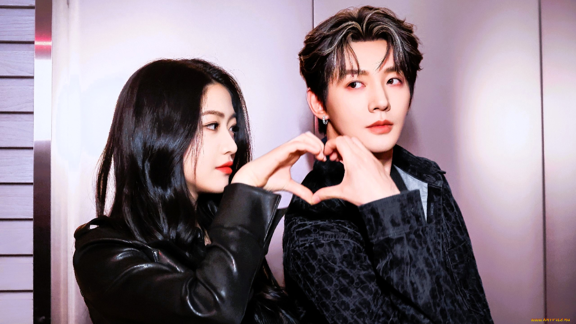 дэн, вэй, и, сян, ханьчжи, разное, знаменитости, парень, девушка, актеры, жест, сердечко