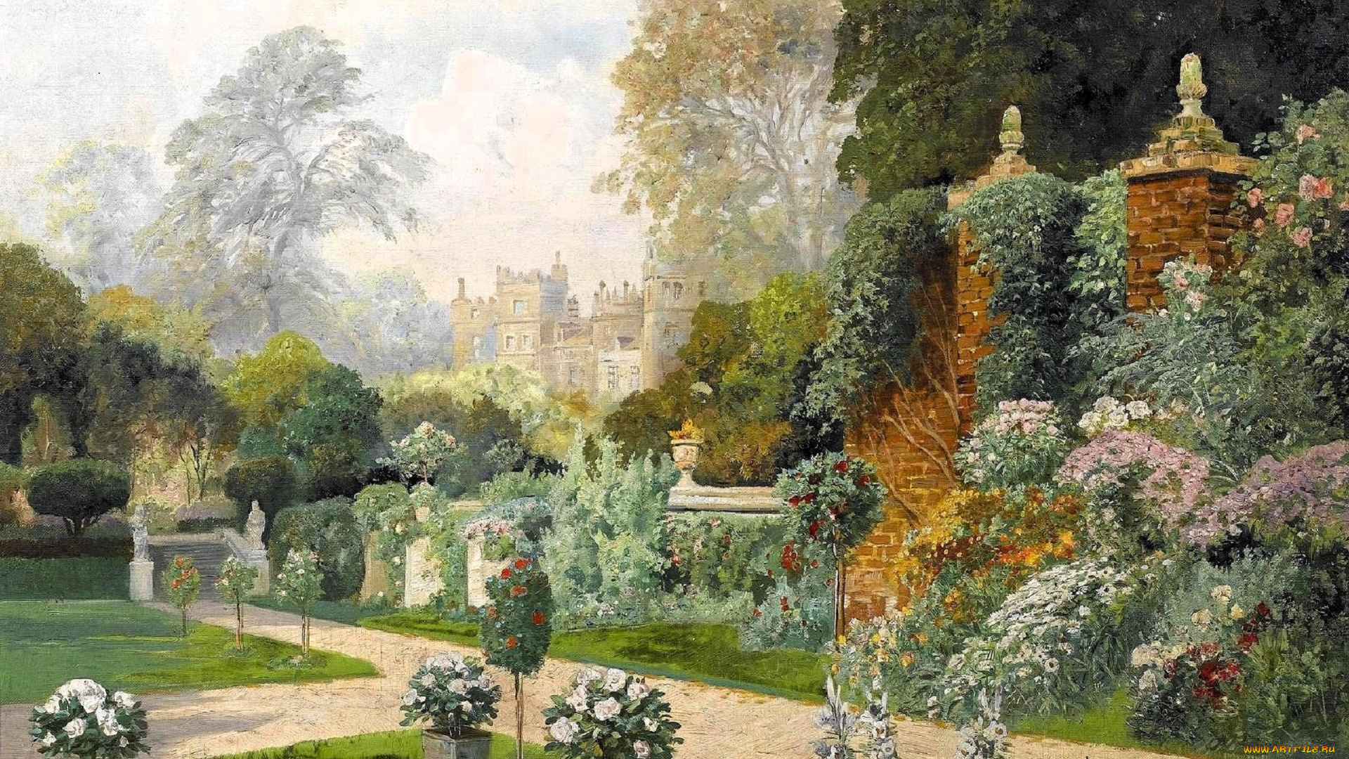 рисованное, alois, arnegger, сад, дорожки, замок