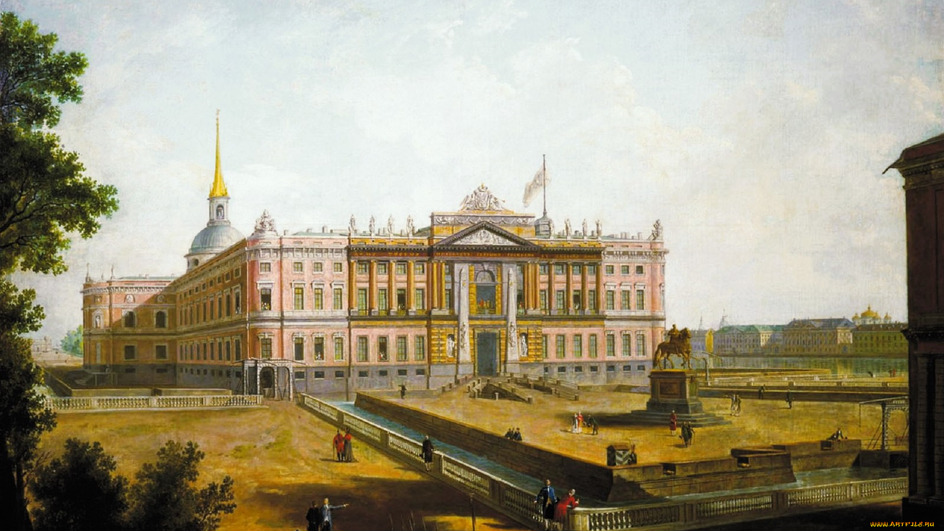 рисованное, фёдор, алексеев, здание, двор, люди