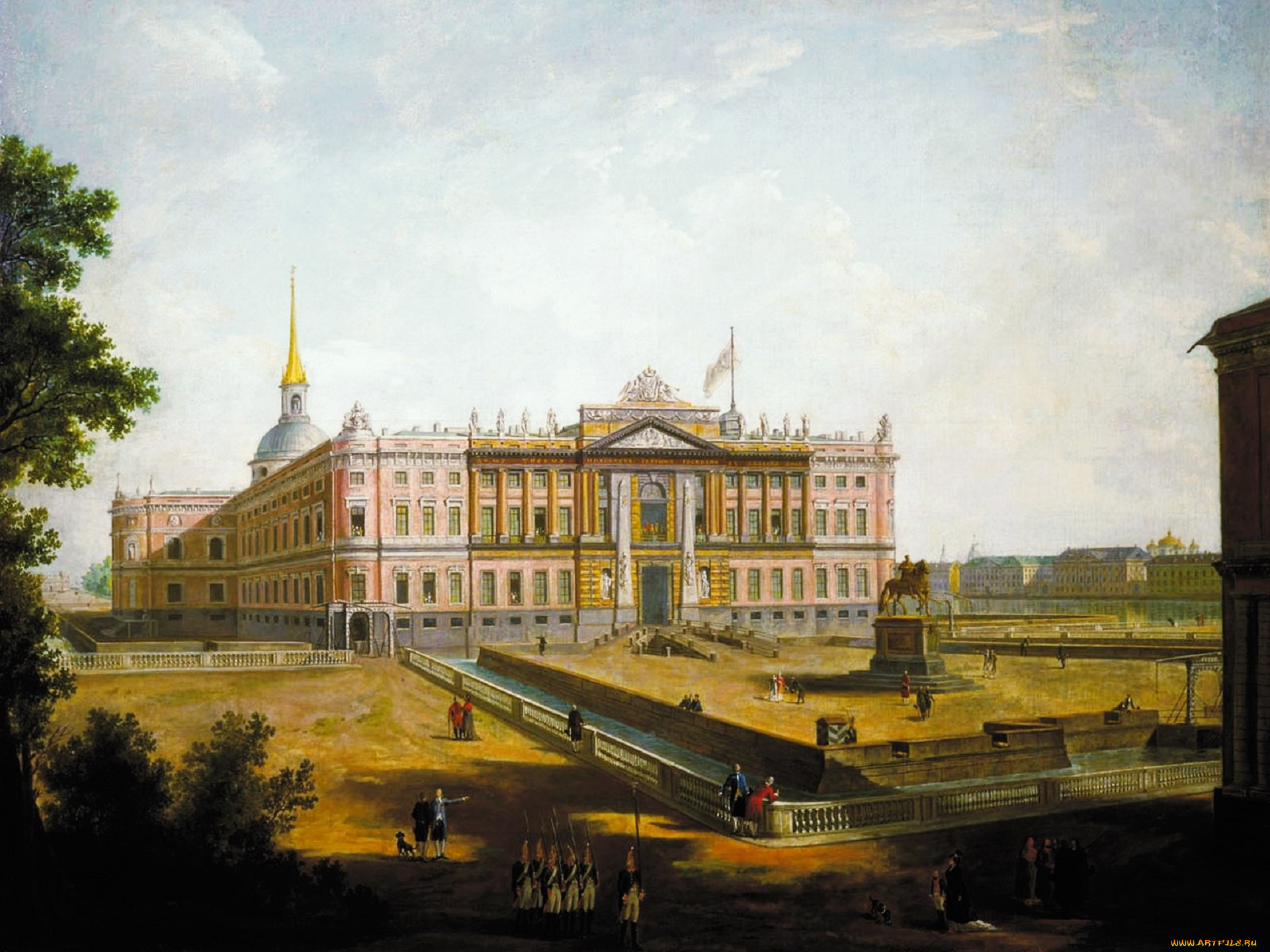 рисованное, фёдор, алексеев, здание, двор, люди