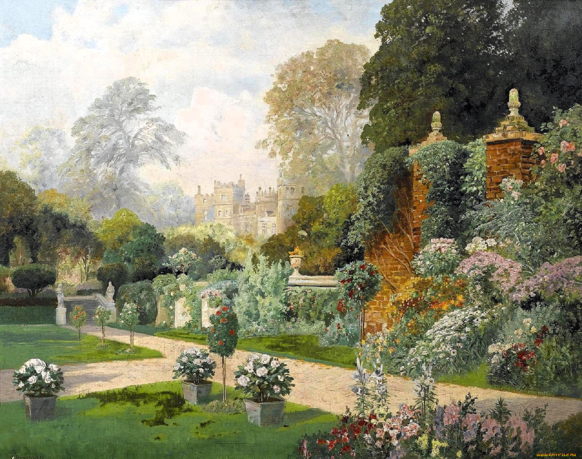 рисованное, alois, arnegger, сад, дорожки, замок