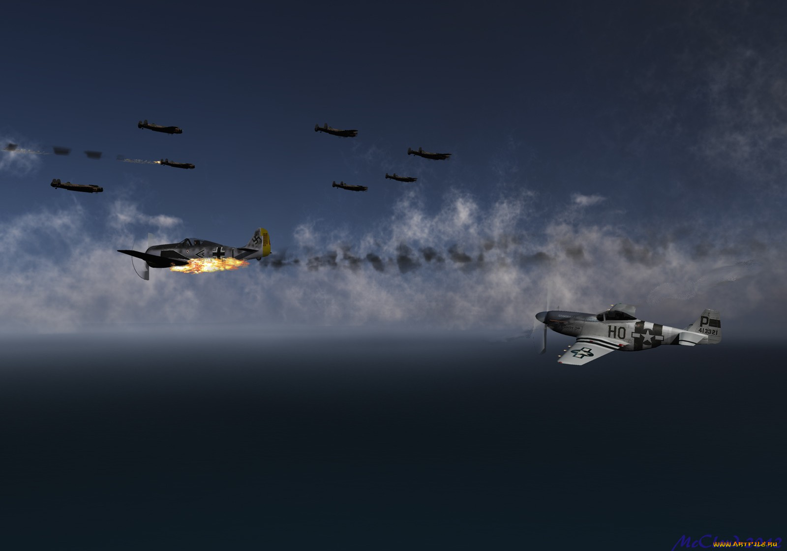 3д, графика, military, облака, самолеты