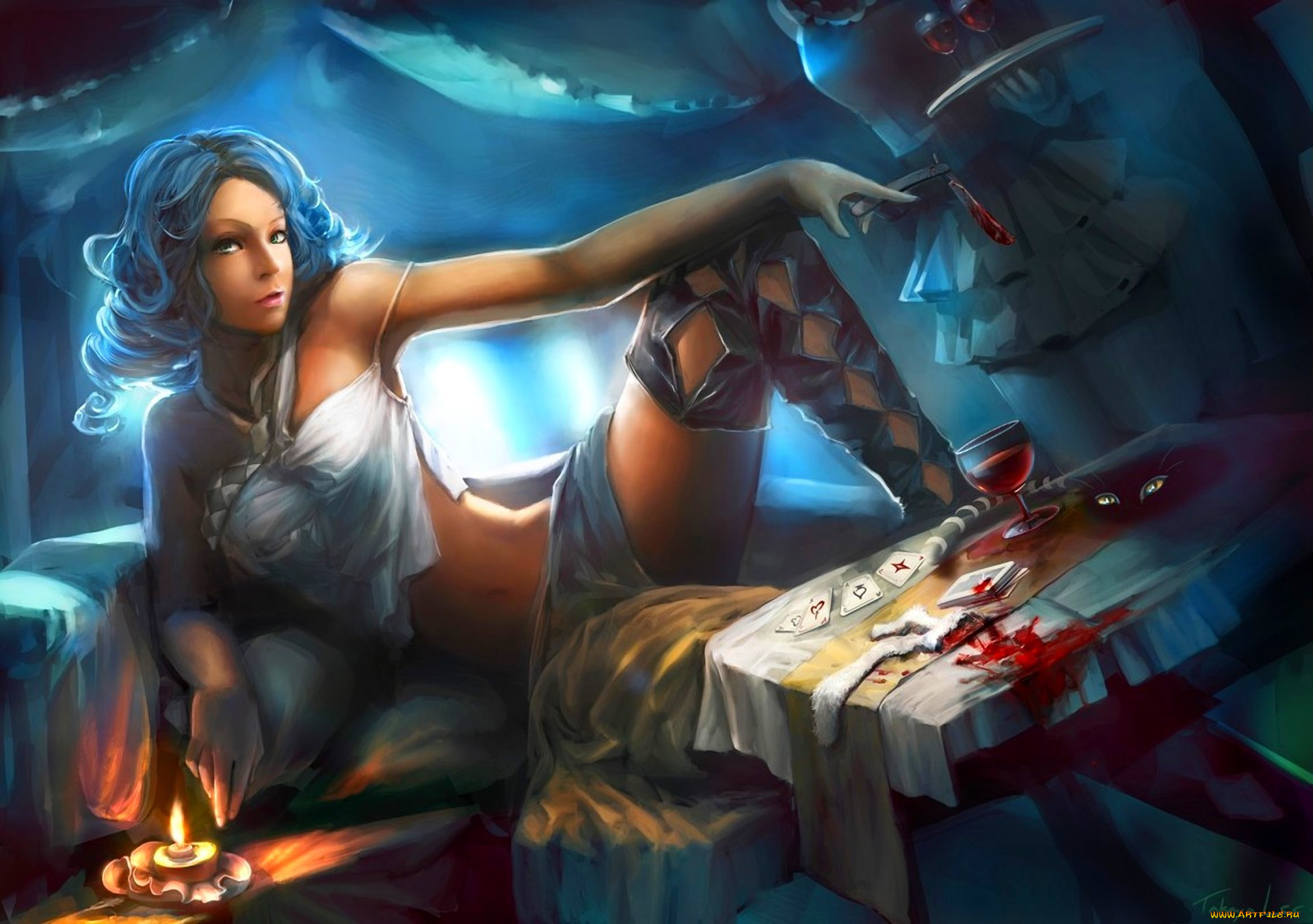 фэнтези, девушки, сапоги, свеча