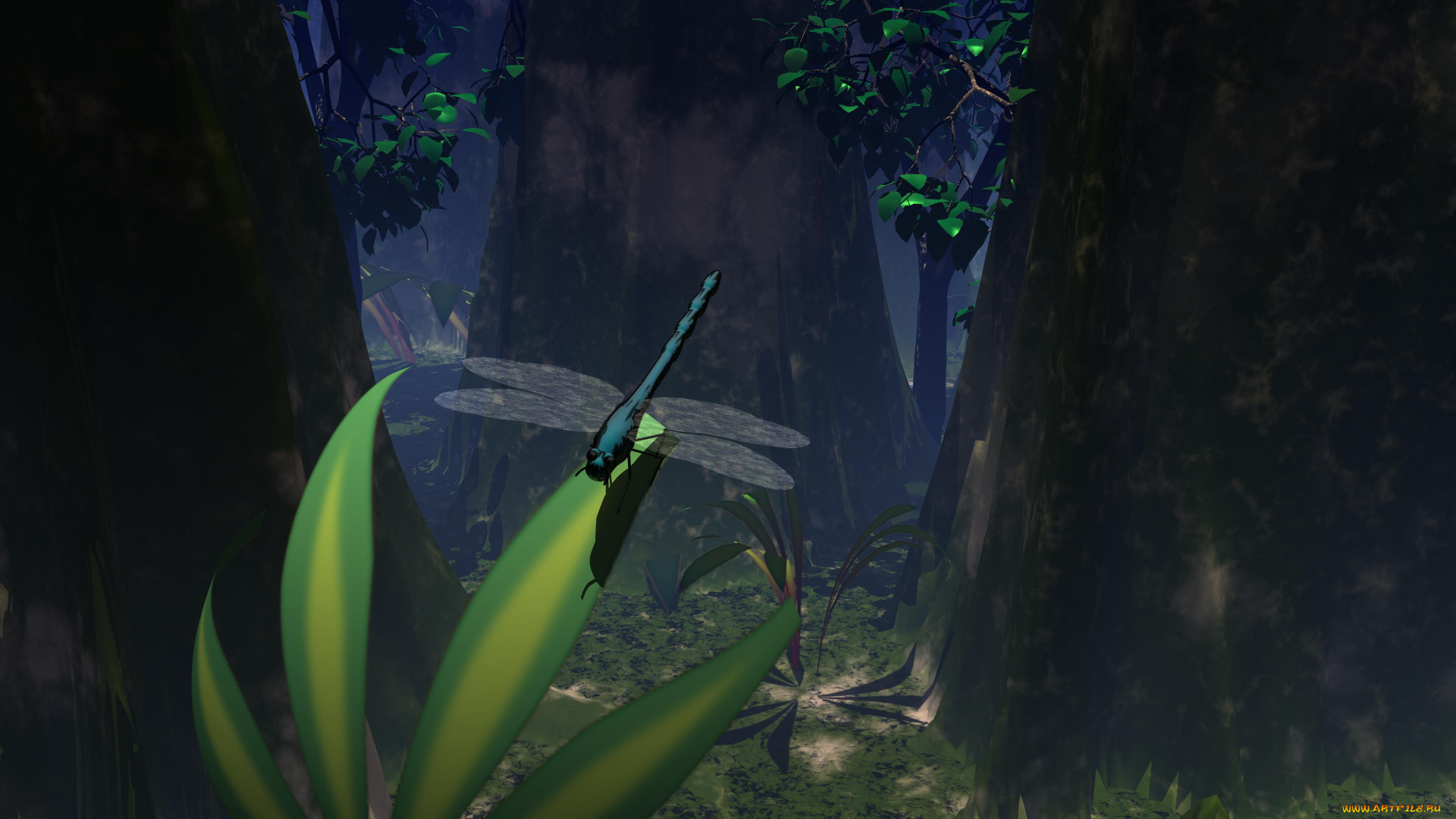3д, графика, animals, животные, лес, стрекоза