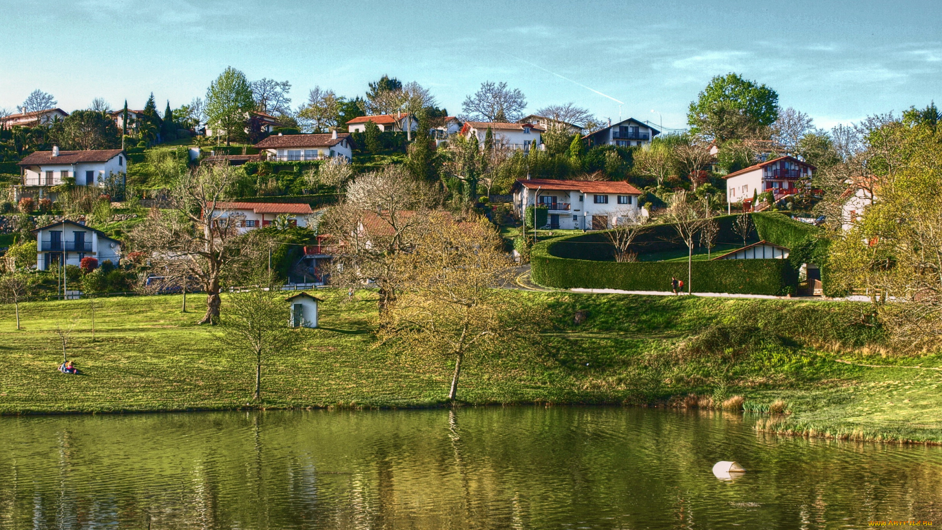 франция, аквитания, сен, пе, сюр, нивель, города, пейзажи, набережная, дома, река